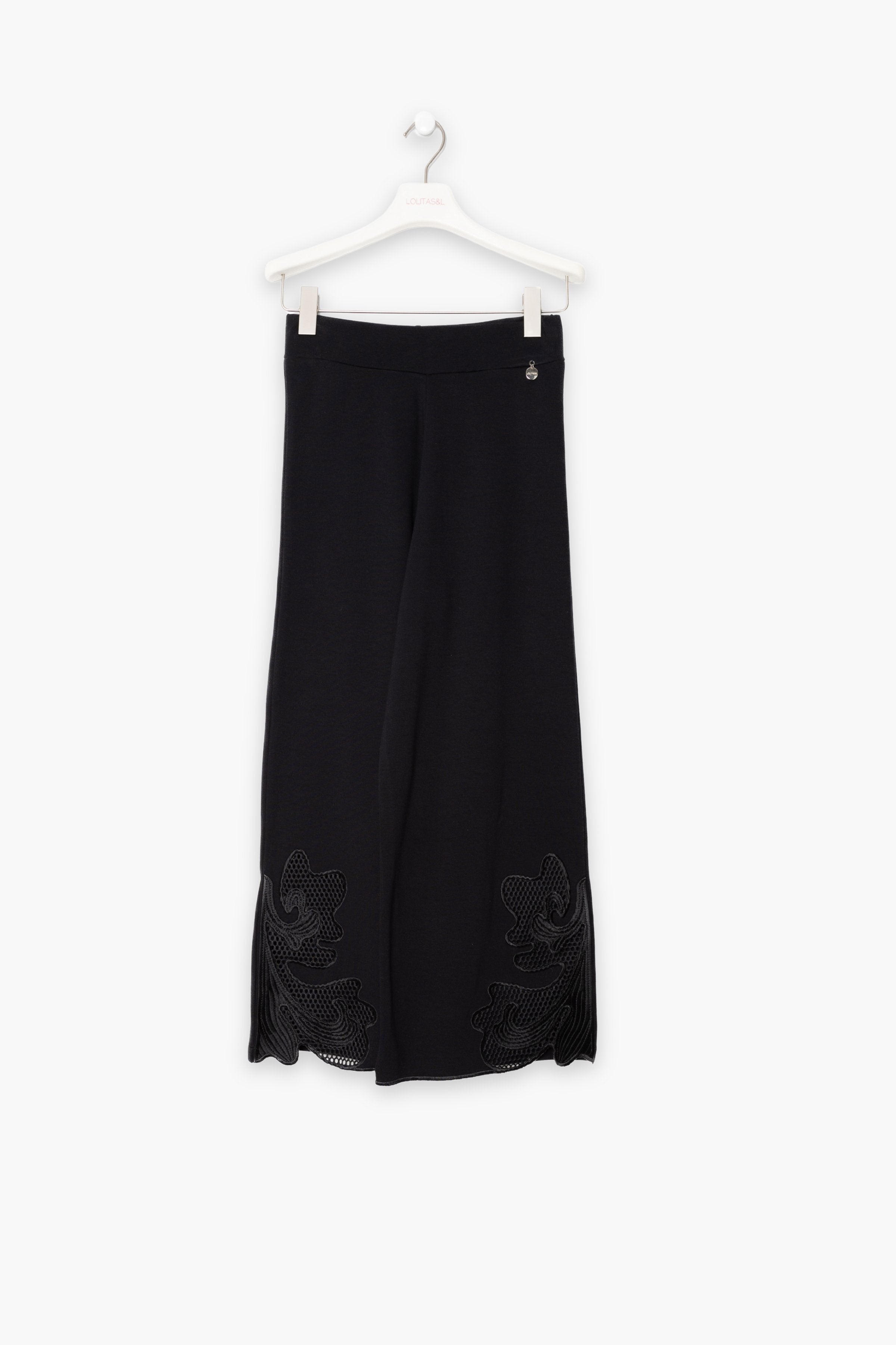 Pantalon negro bordado lateral rejilla LolitasyL - lolitasyl.com