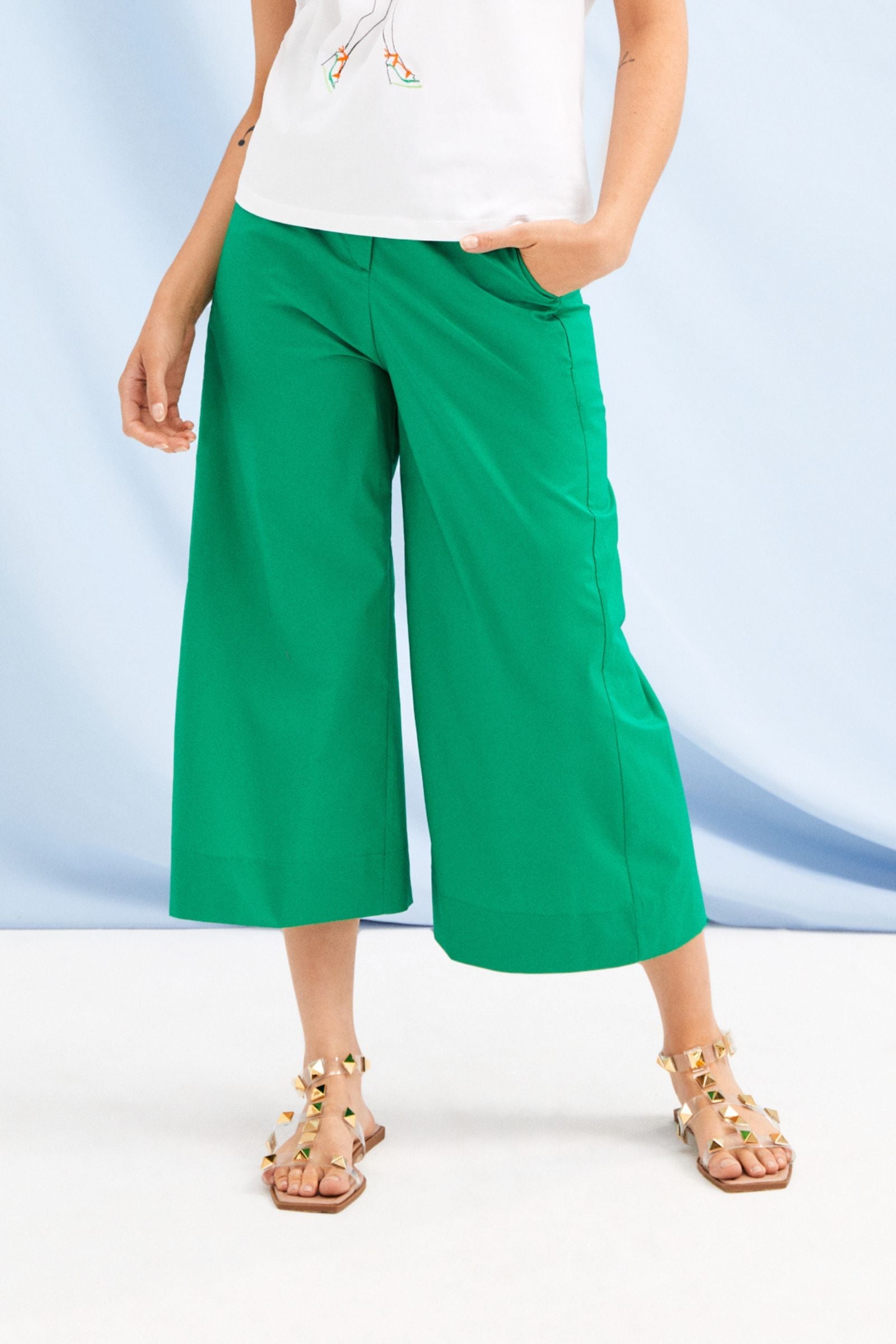 Pantalon verde pierna ancha de talle alto LolitasyL - lolitasyl.com