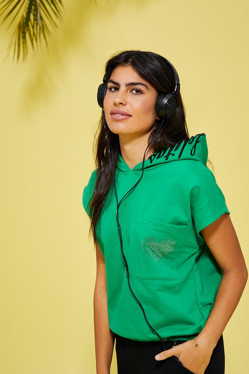 Sudadera verde corta capucha logo - lolitasyl.com
