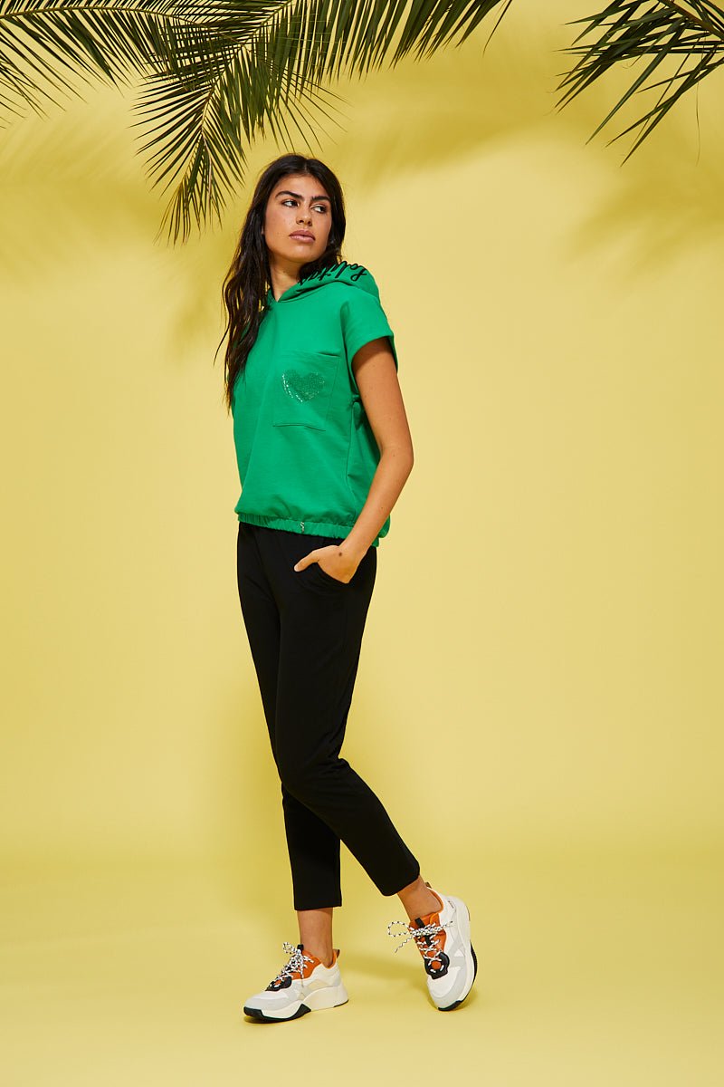 Sudadera verde corta capucha logo - lolitasyl.com