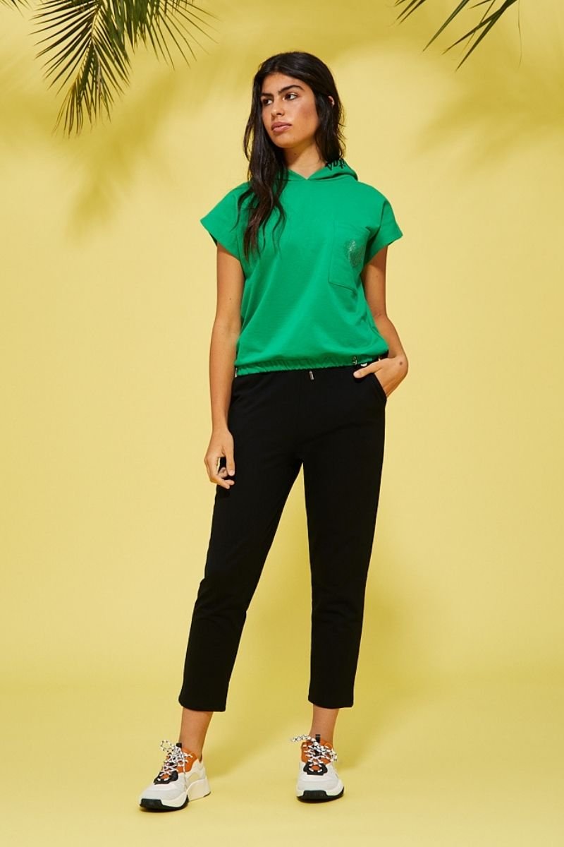 Sudadera verde corta capucha logo - lolitasyl.com