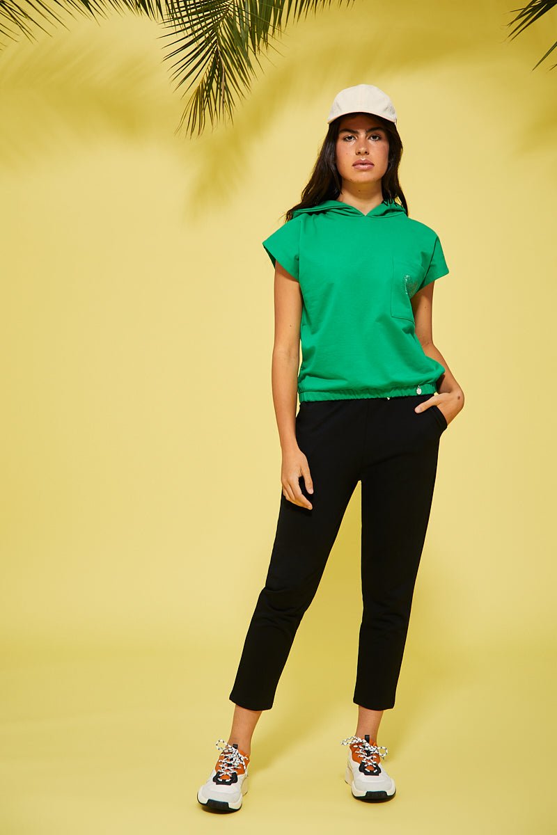 Sudadera verde corta capucha logo - lolitasyl.com