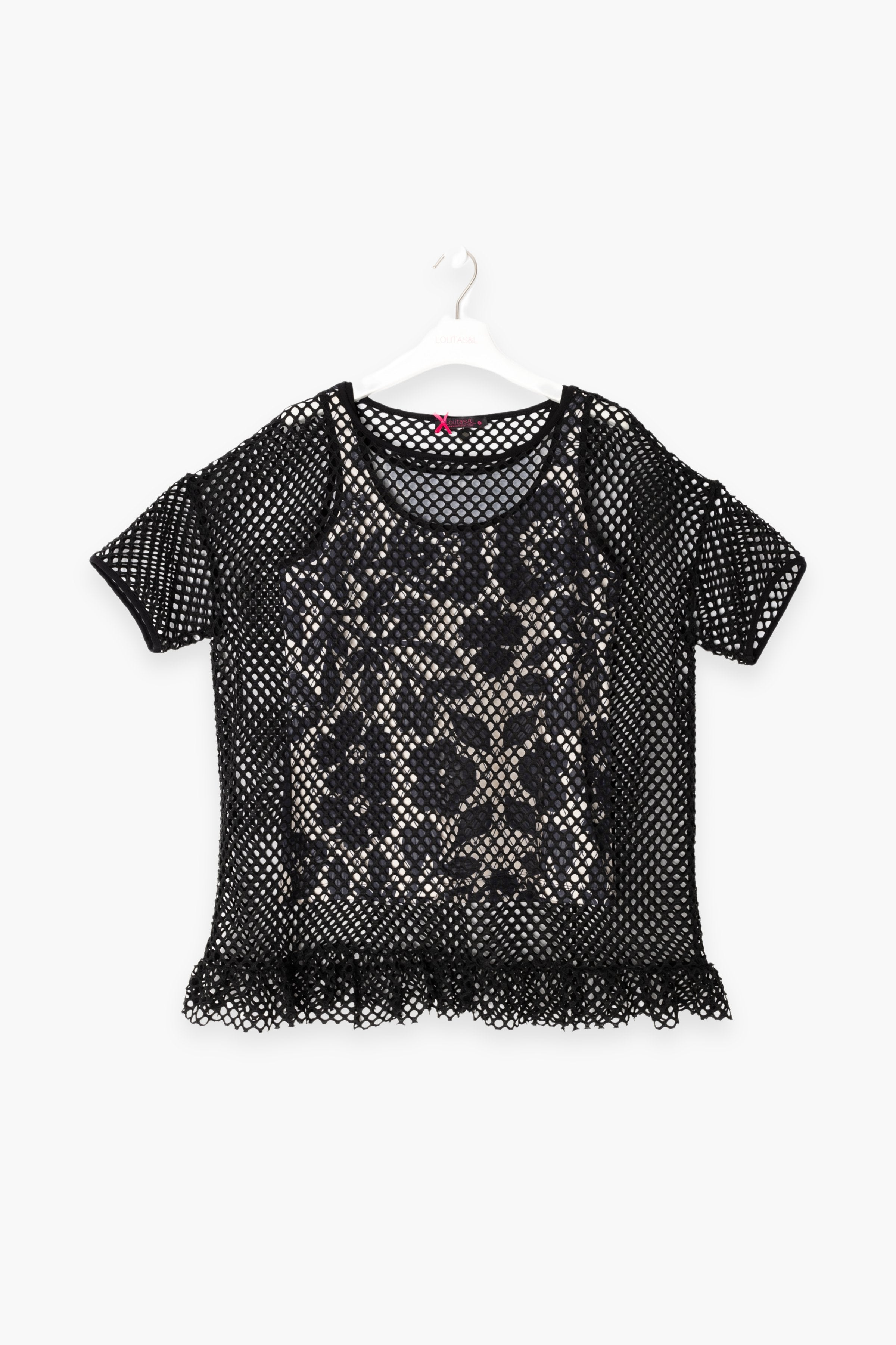 Top tirantes estampado con sobre camiseta en red negra LolitasyL - lolitasyl.com