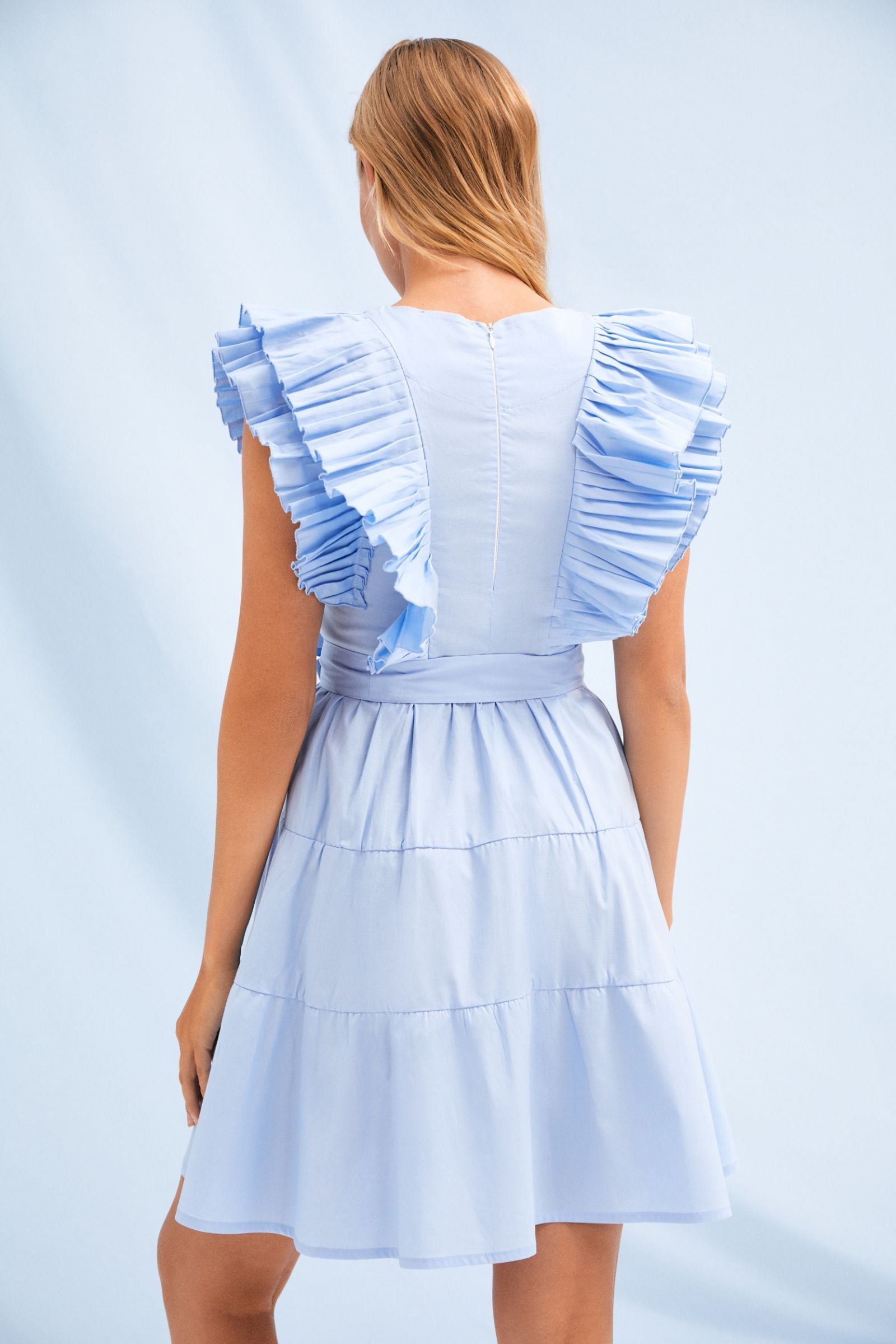 Vestido azul cielo corto con plisado en el pecho Lolitas&L - lolitasyl.com