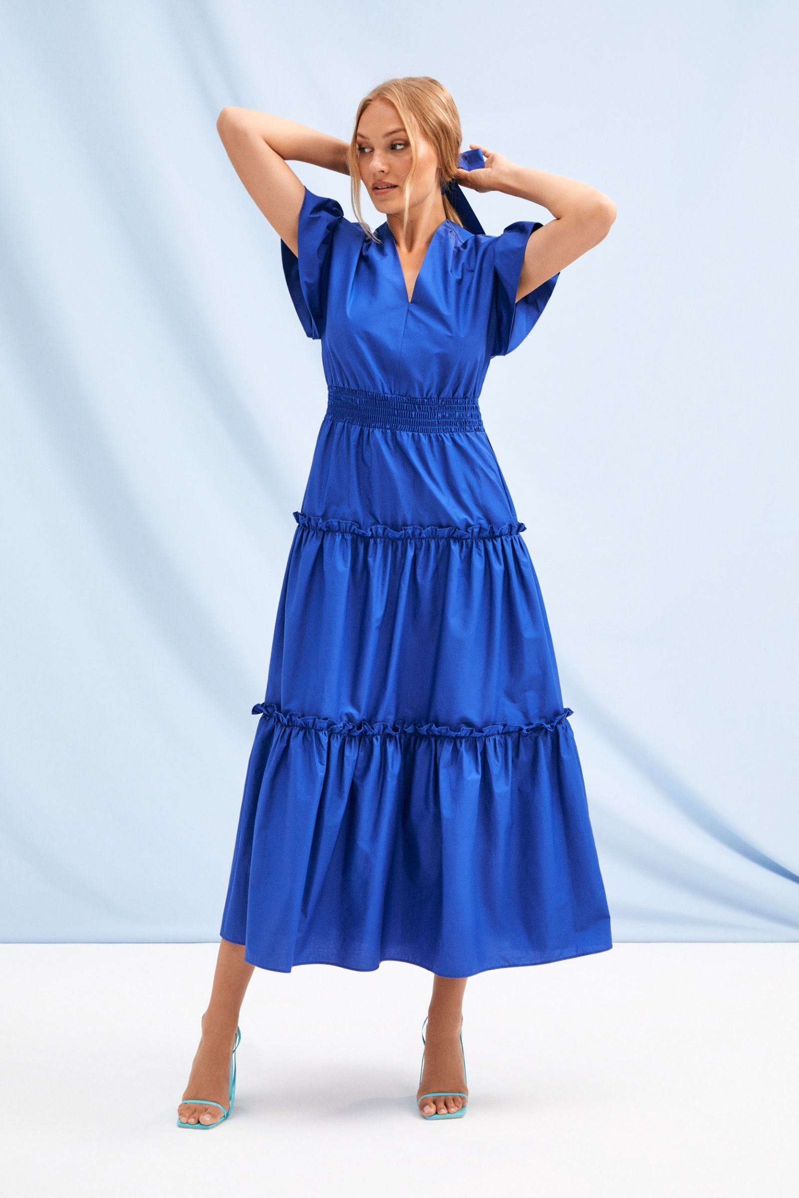 Vestido azul royal largo con recogidos LolitasyL - lolitasyl.com