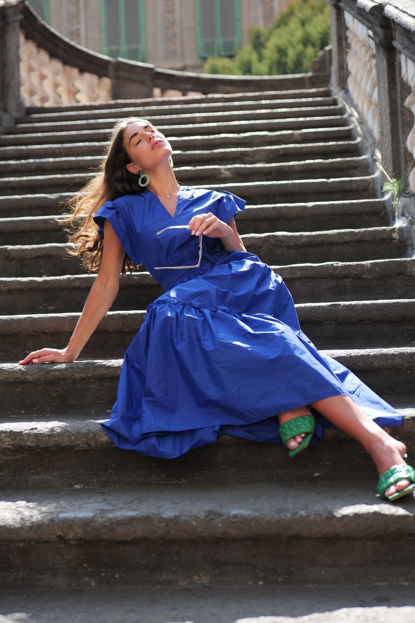 Vestido azul royal largo con recogidos LolitasyL - lolitasyl.com