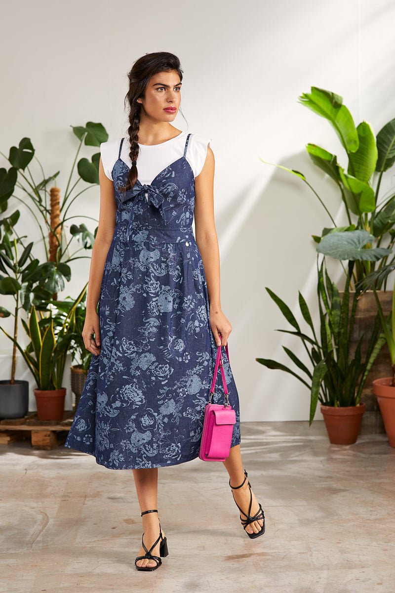 Vestido azul vaquero largo estampado tirantes - lolitasyl.com