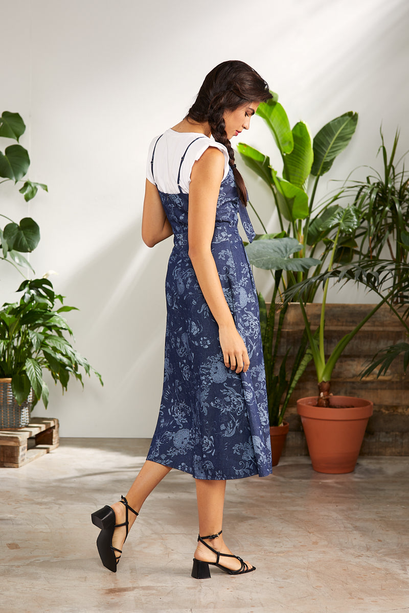 Vestido azul vaquero largo estampado tirantes - lolitasyl.com