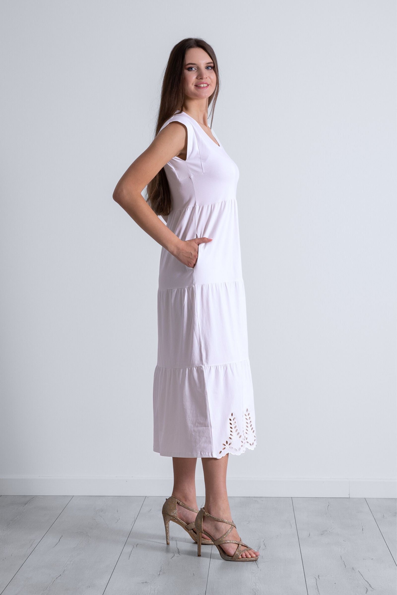 Vestido blanco algodon largo con bordado al tono Lolitas&L - lolitasyl.com