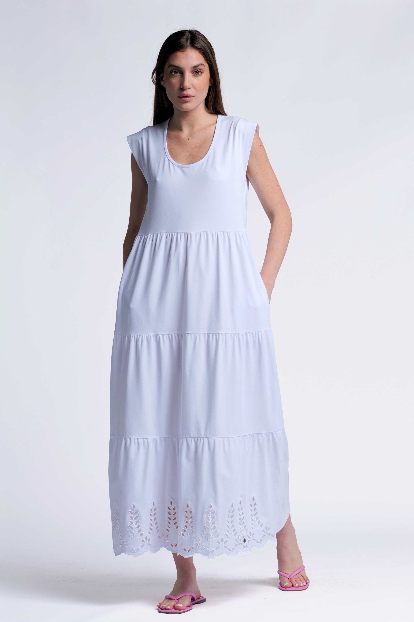 Vestido blanco algodon largo con bordado al tono Lolitas&L - lolitasyl.com