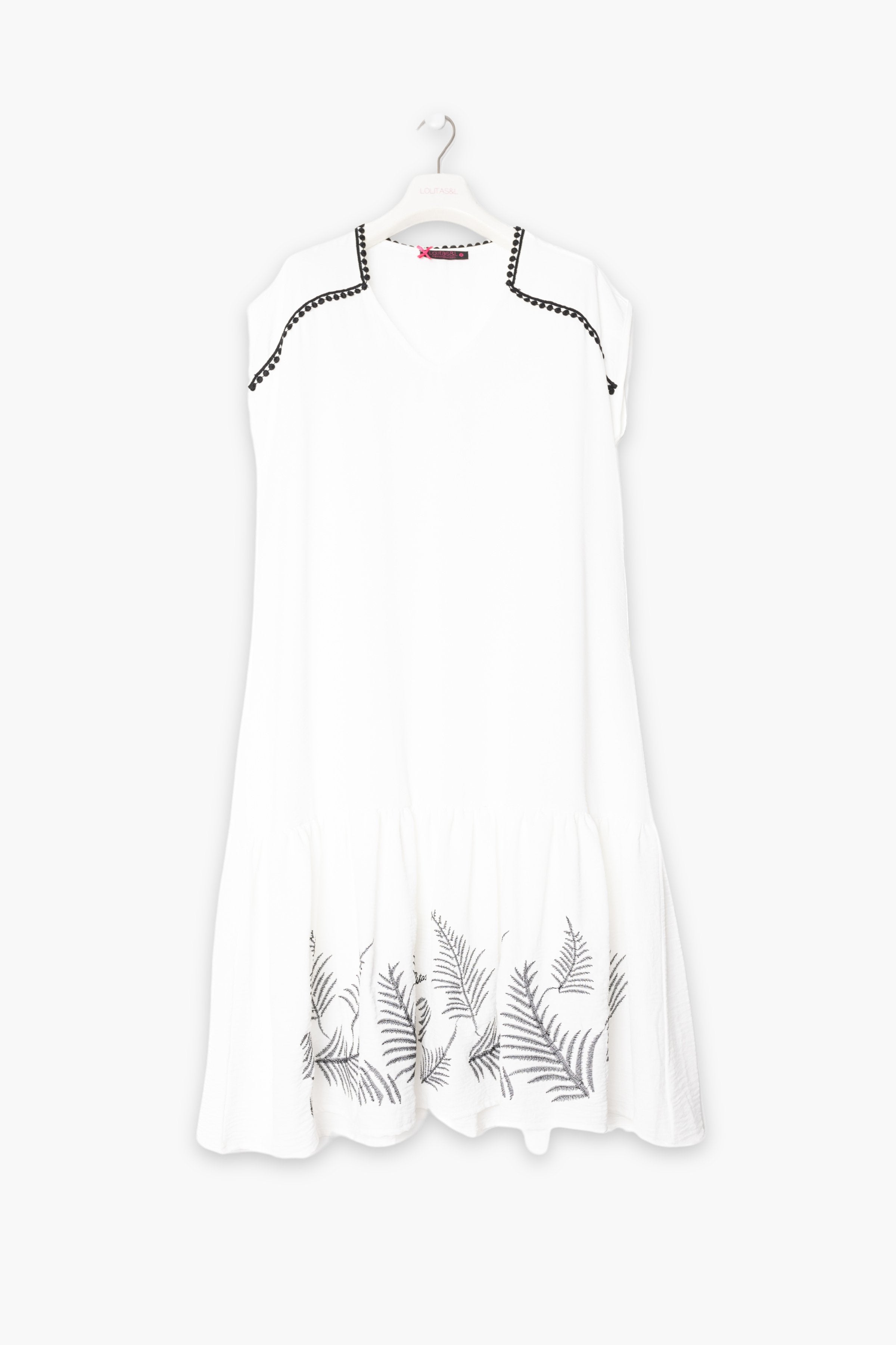 Vestido blanco corto con bordado ramillete LolitasyL - lolitasyl.com