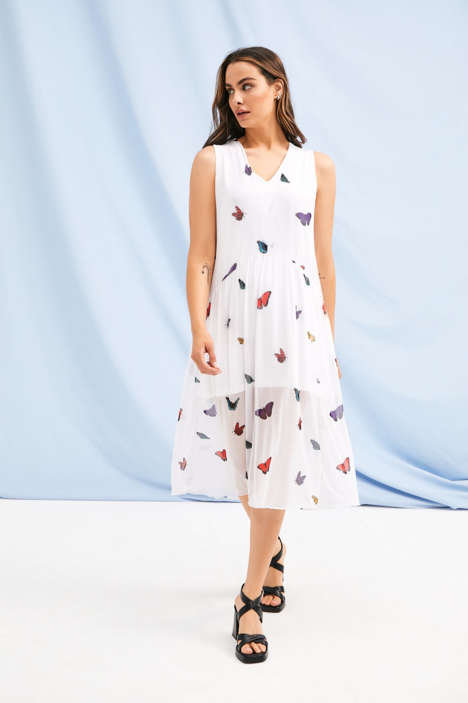 Vestido blanco estampado butterfly sin mangas Lolitas&L - lolitasyl.com