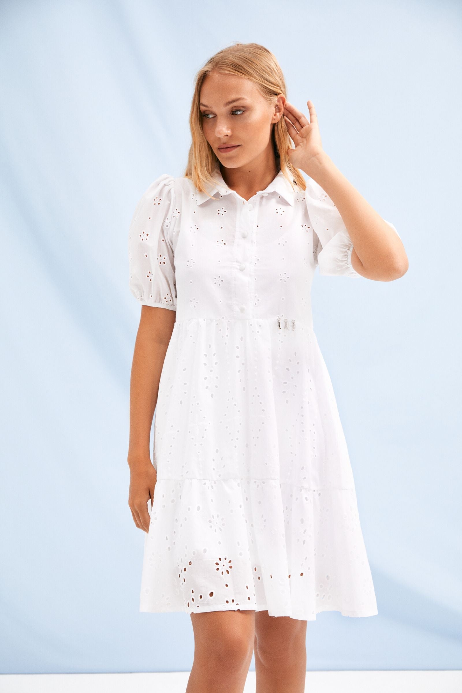 Vestido blanco grogre abotonado con manga farol Lolitas&L - lolitasyl.com