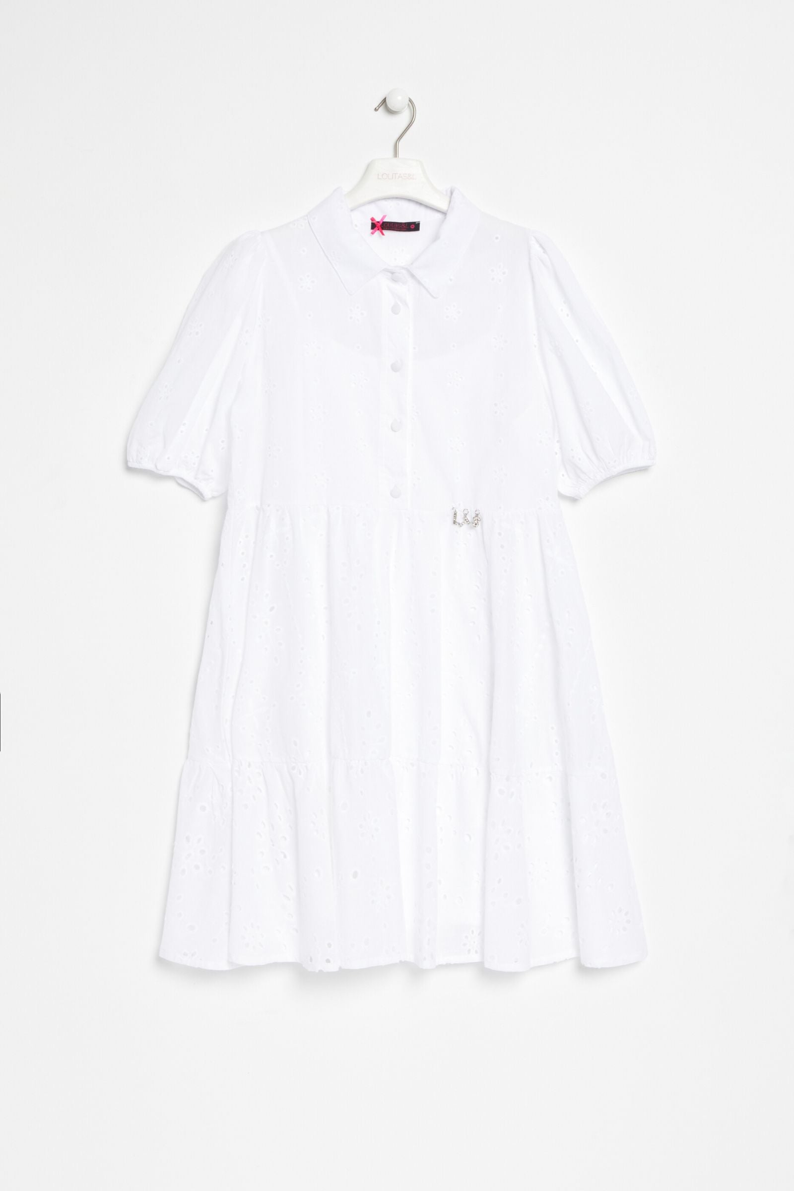 Vestido blanco grogre abotonado con manga farol Lolitas&L - lolitasyl.com