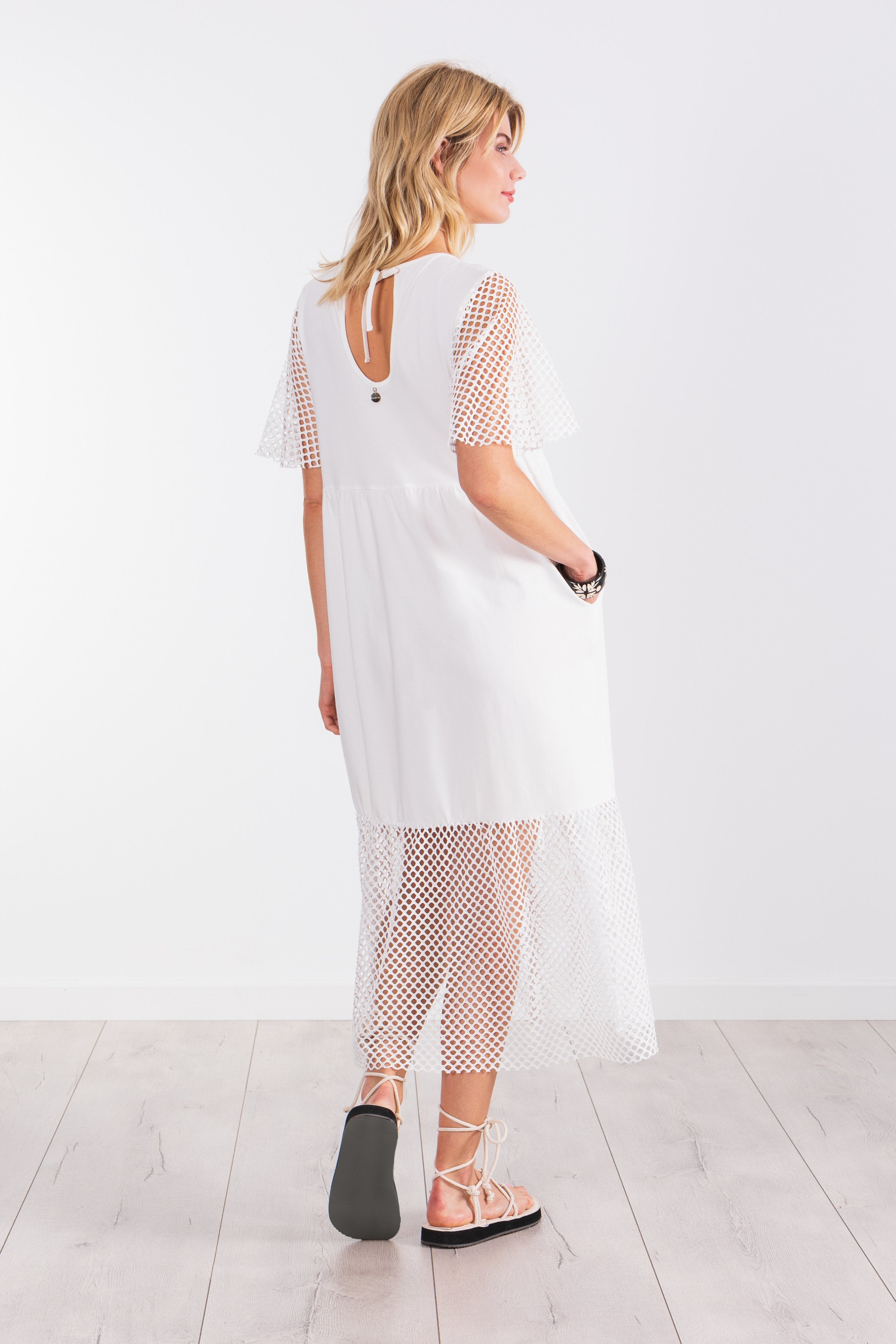 Vestido blanco largo mixto con rejilla y algodon LolitasyL - lolitasyl.com