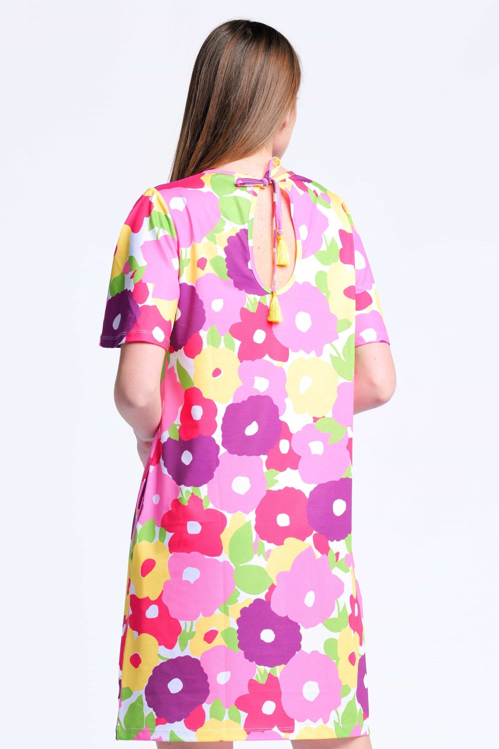 Vestido corto estampado garden rosa escote pico Lolitas&L - lolitasyl.com