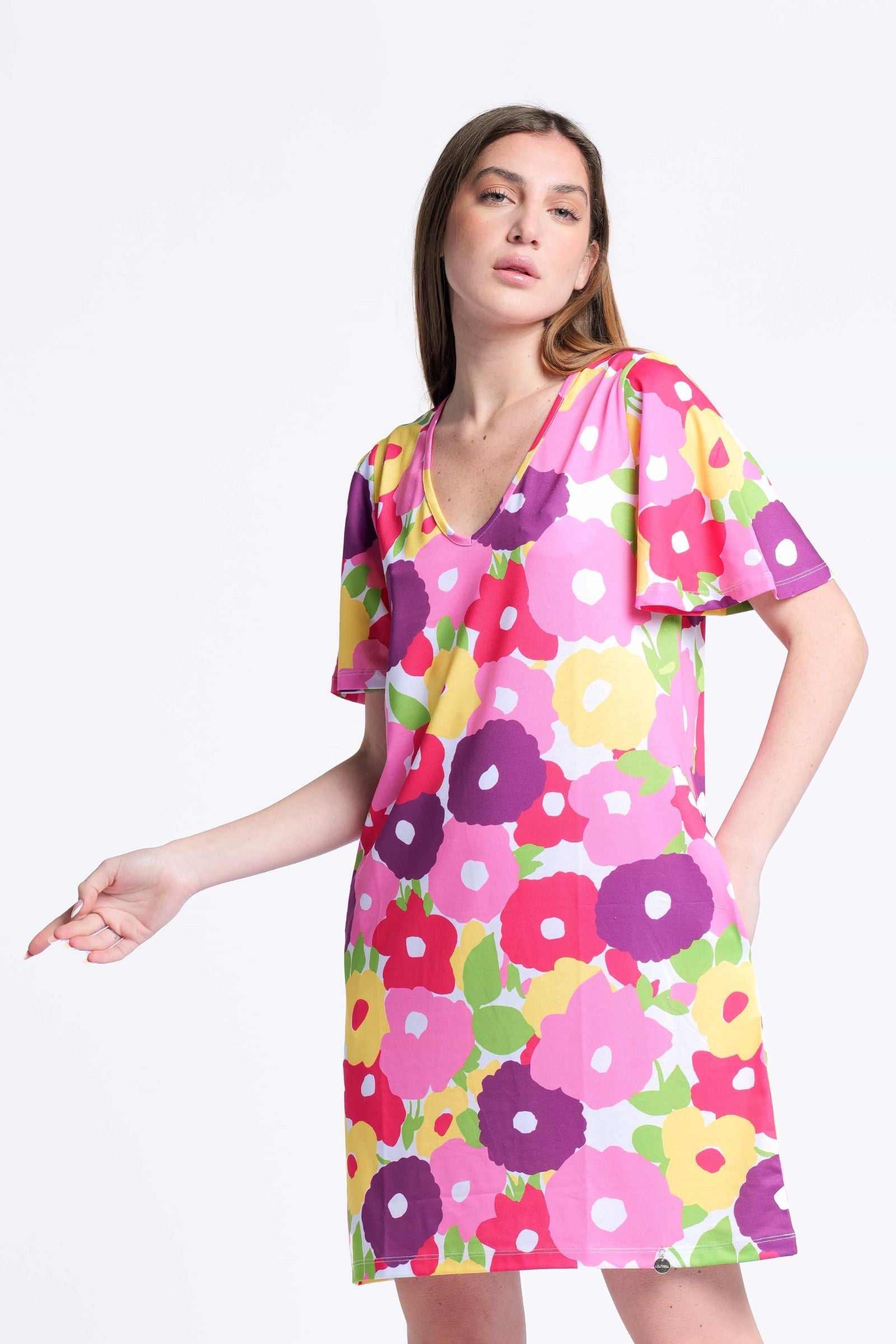 Vestido corto estampado garden rosa escote pico Lolitas&L - lolitasyl.com