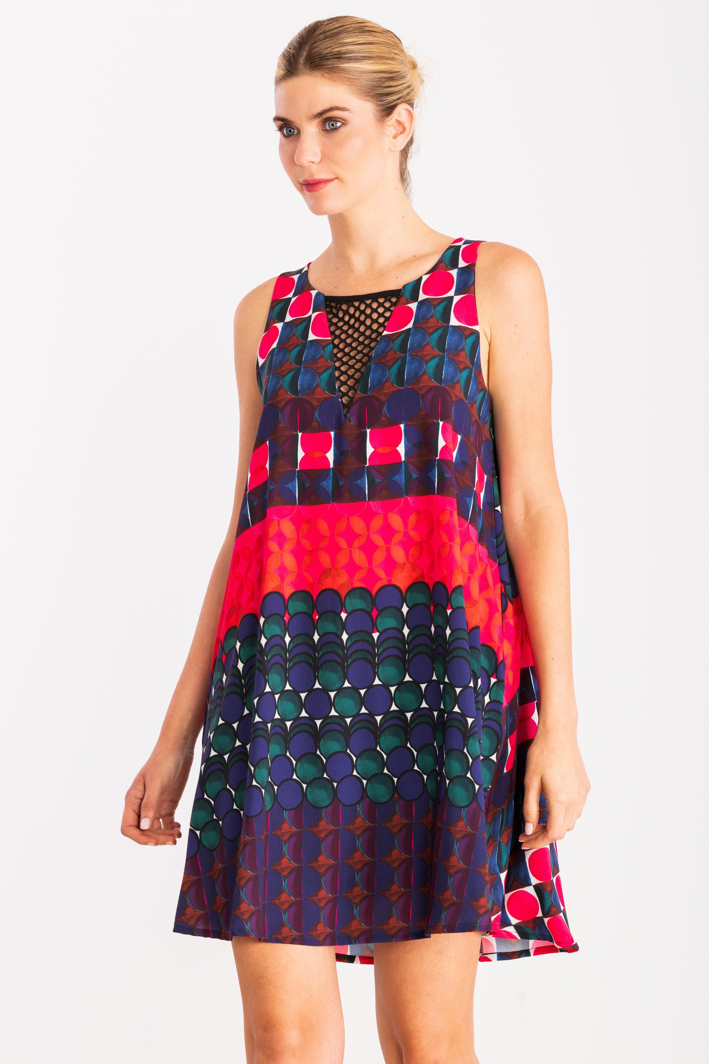 Vestido corto estampado Geometrico escote red LolitasyL - lolitasyl.com