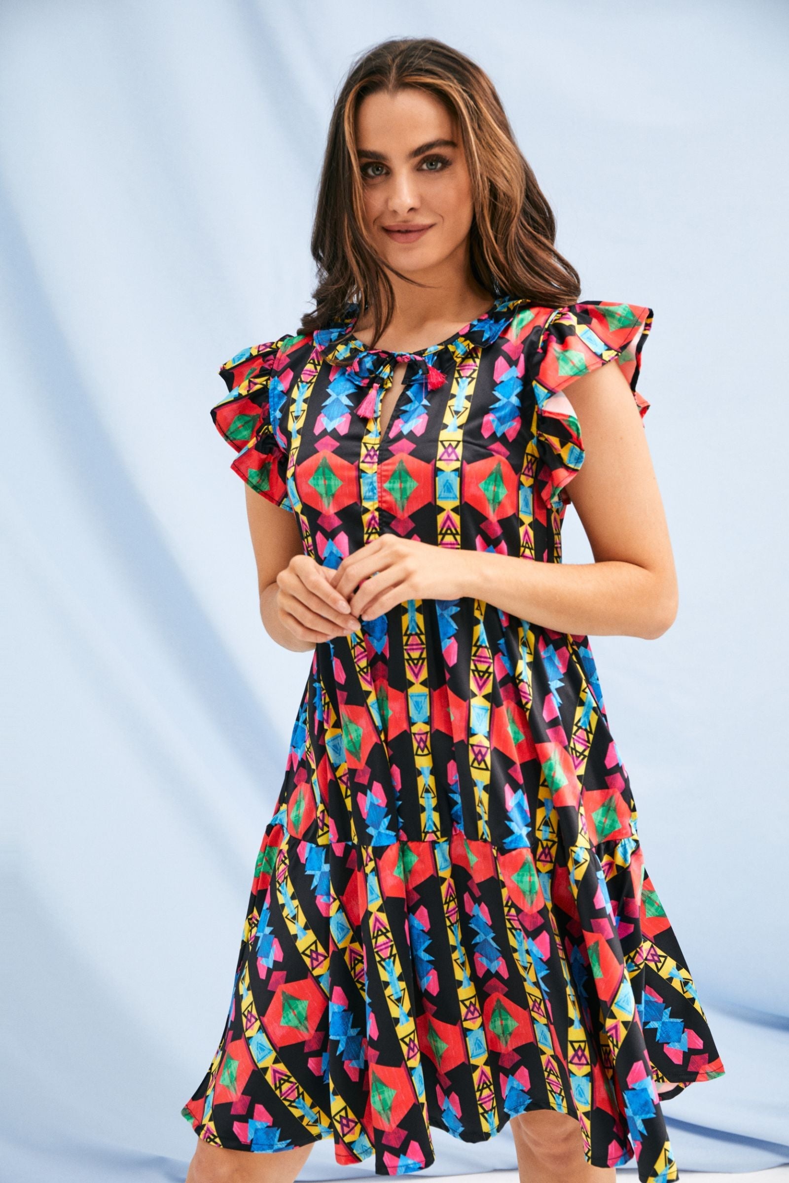 Vestido estampado etnico sisa con volantes Lolitas&L - lolitasyl.com