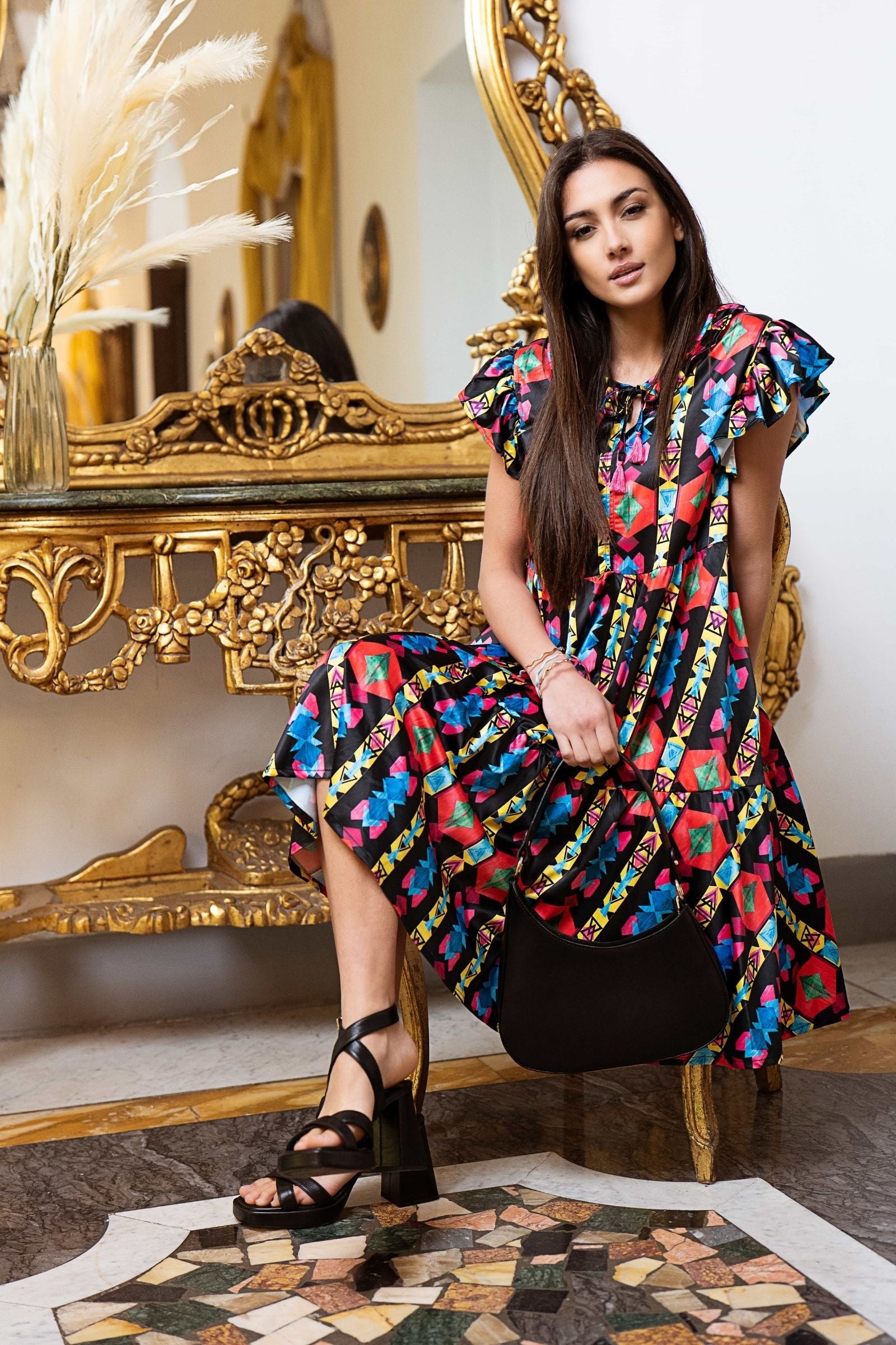 Vestido estampado etnico sisa con volantes Lolitas&L - lolitasyl.com