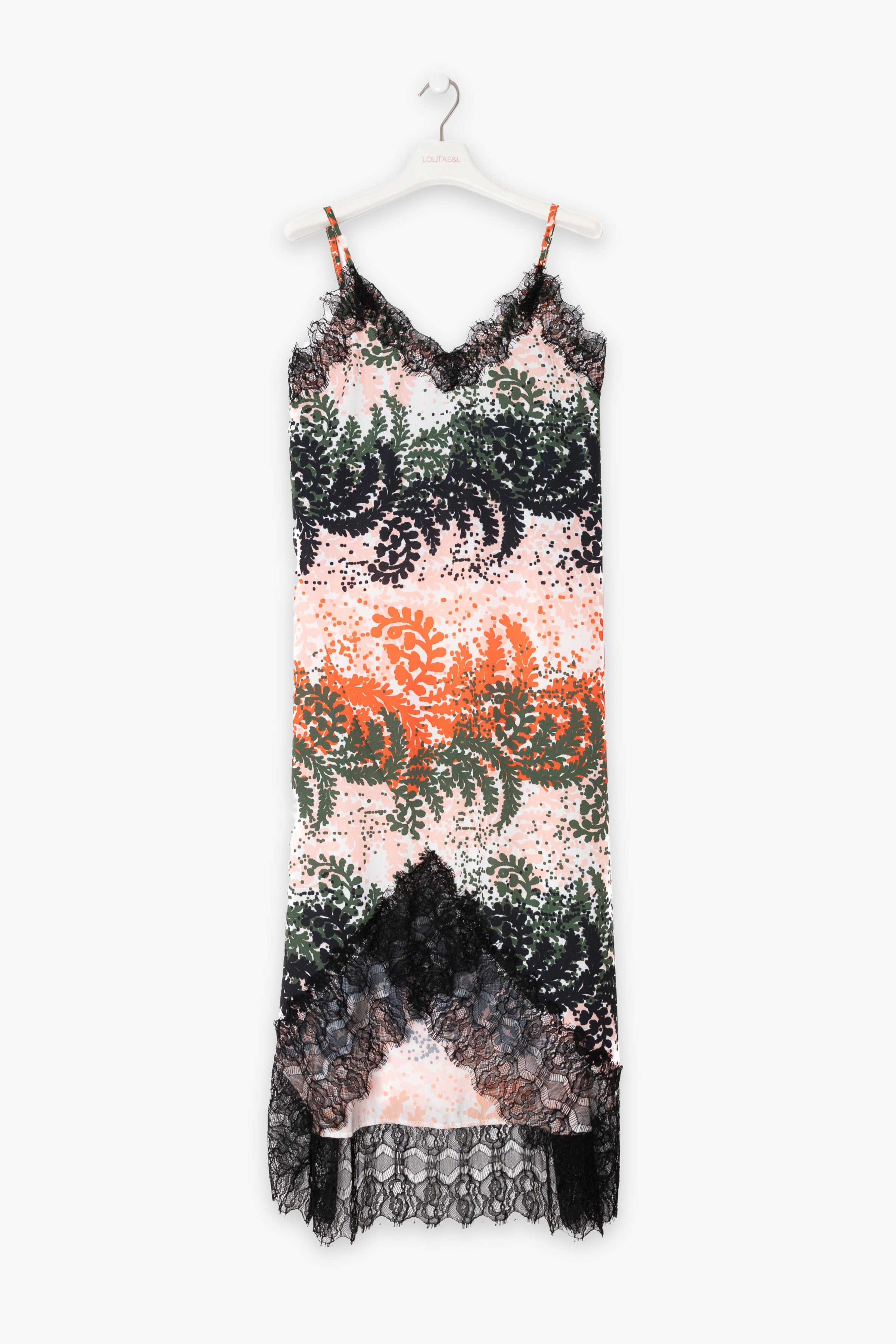 Vestido estampado leaves largo de tirantes con puntilla LolitasyL - lolitasyl.com
