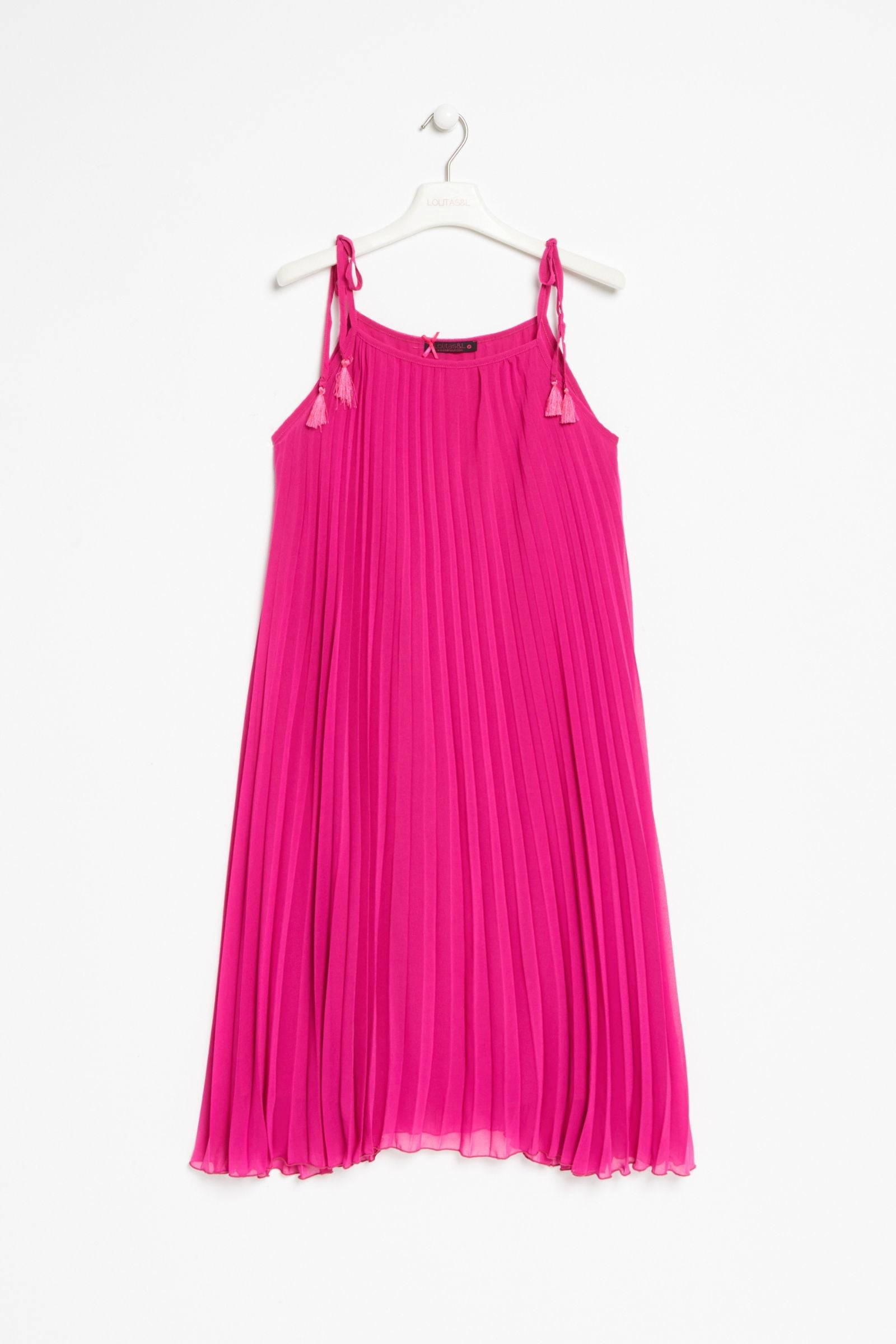 Vestido fucsia corto de tirantes plisado Lolitas&L - lolitasyl.com