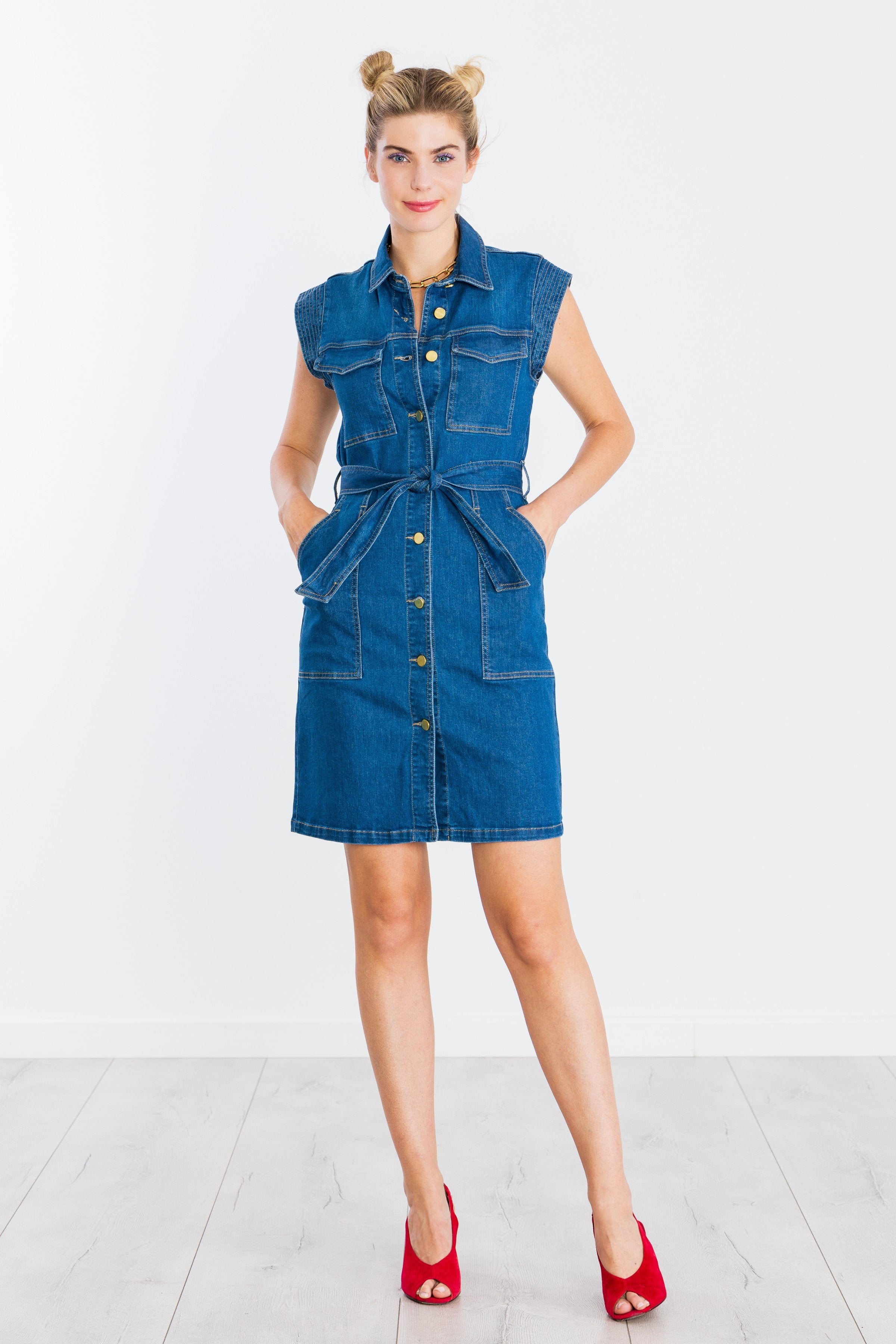 Vestido jeans camisero azul lavado sin mangas LolitasyL - lolitasyl.com