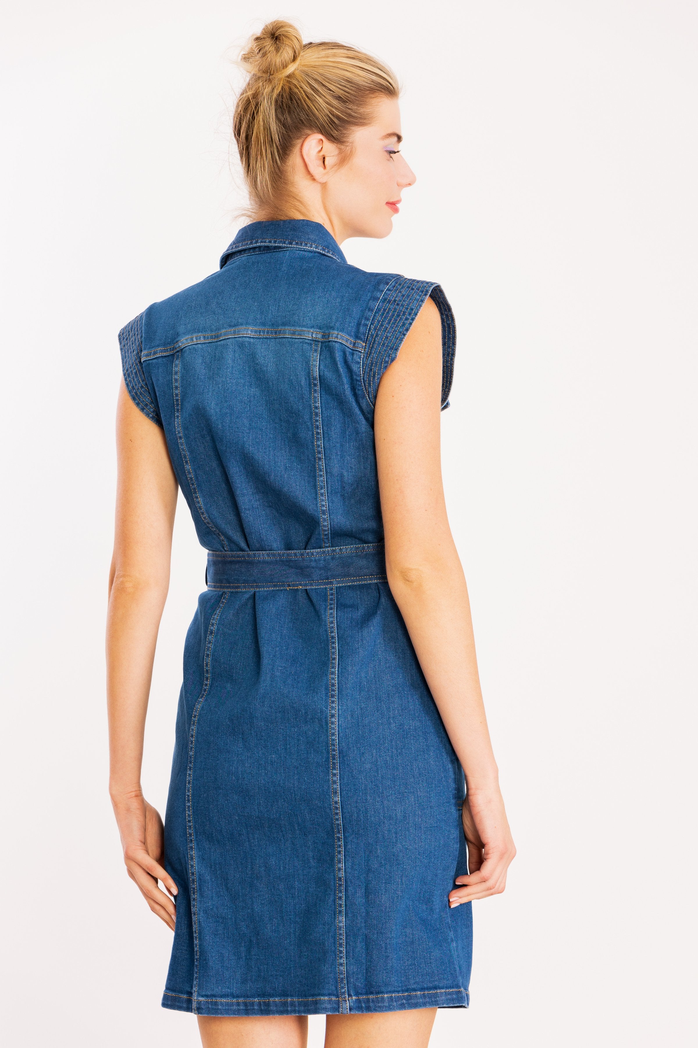 Vestido jeans camisero azul lavado sin mangas LolitasyL - lolitasyl.com