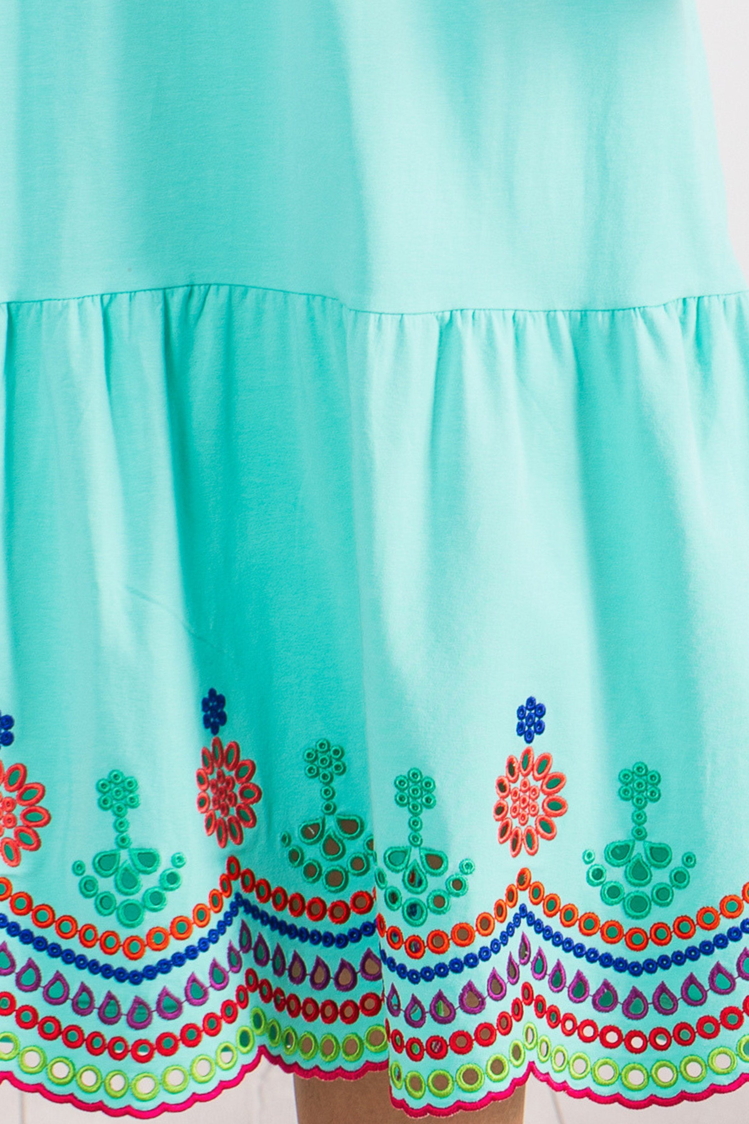 Vestido largo verde menta con bordado multicolor LolitasyL - lolitasyl.com