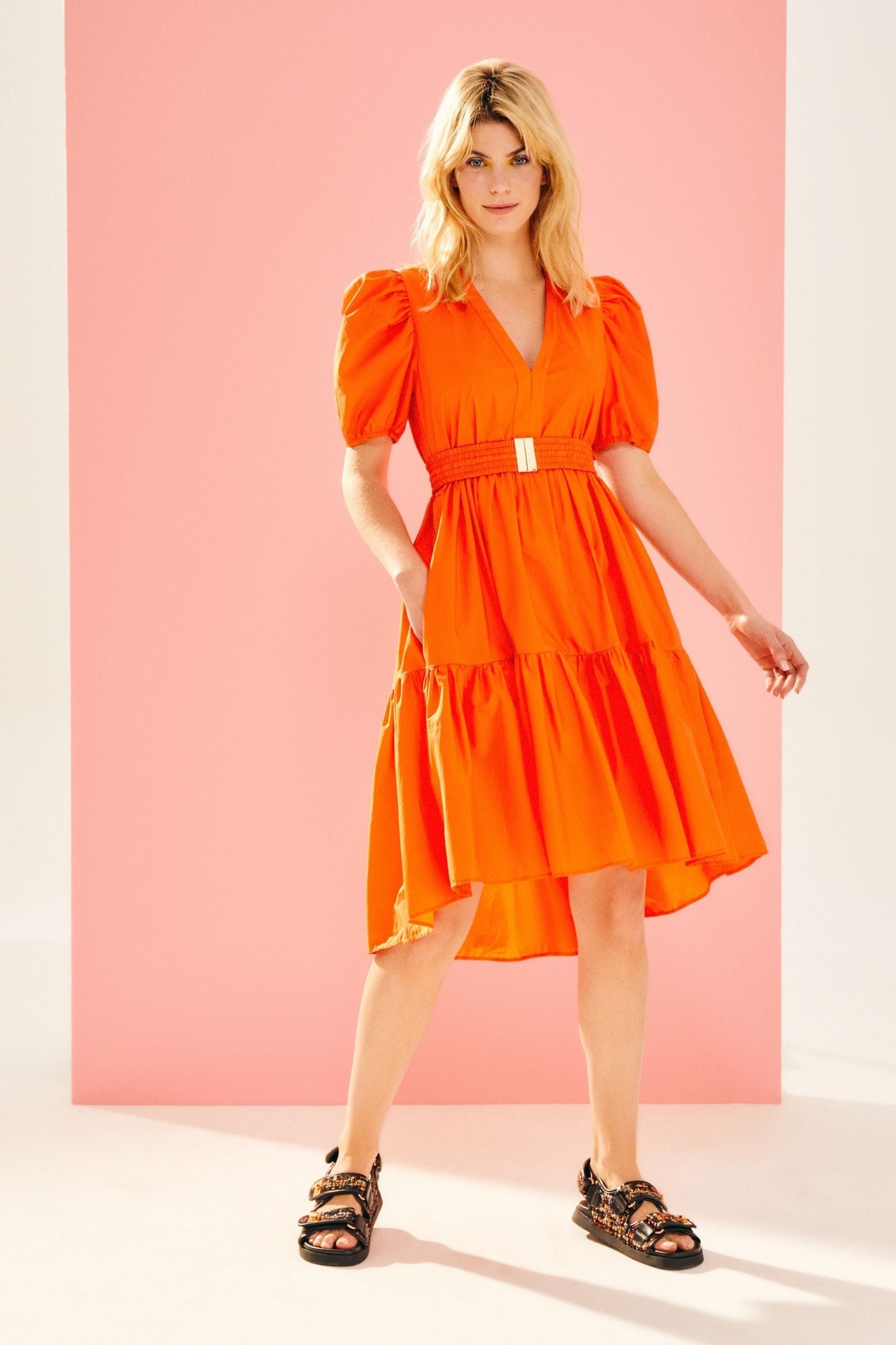 Vestido naranja flúor largo polpelin – Lolitas&L