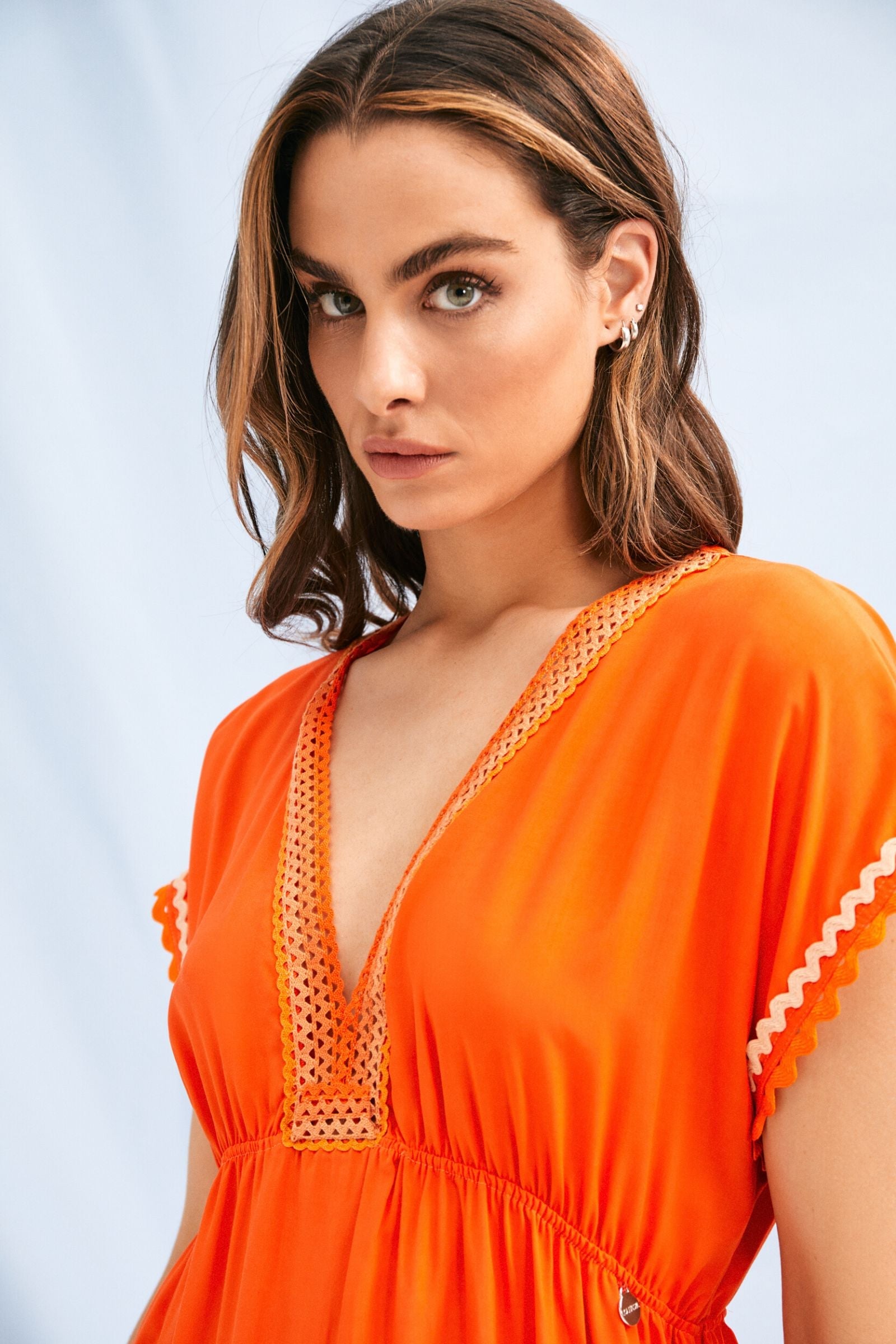 Vestido naranja largo escote amplio con picueta Lolitas&L - lolitasyl.com