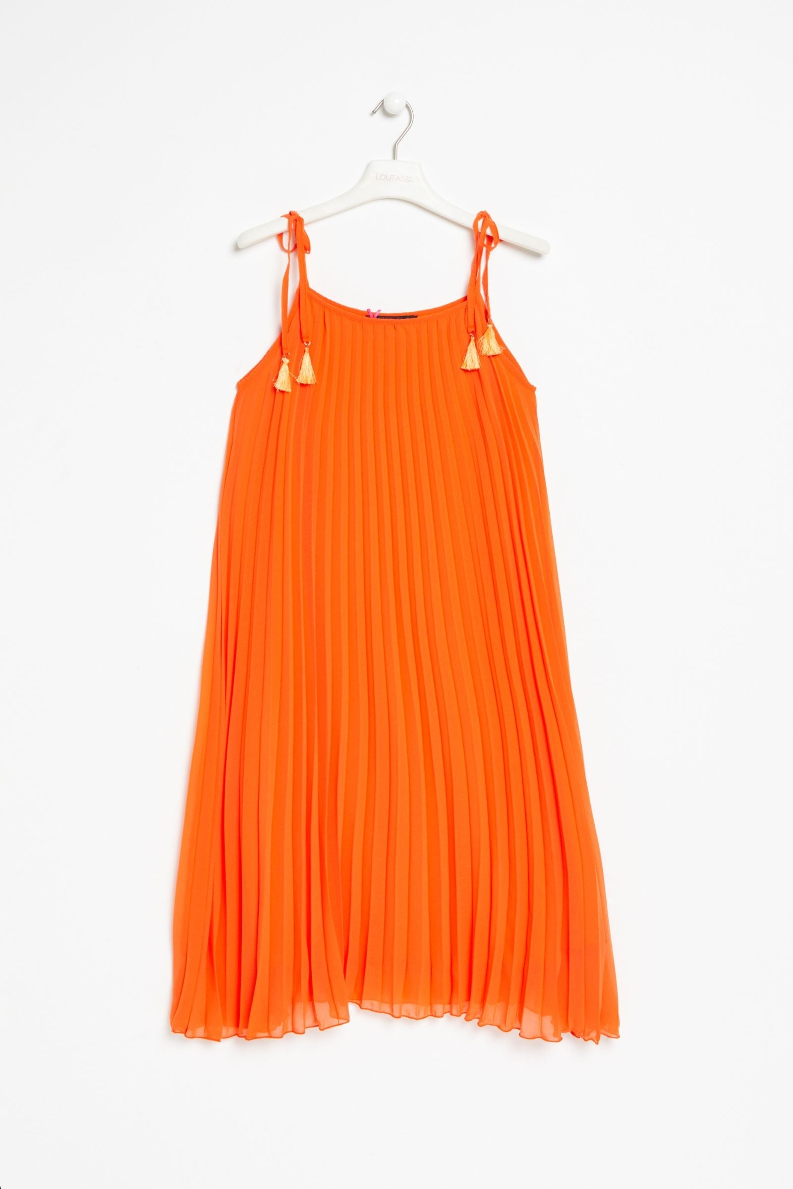 Vestido naranja plisado de tirantes LolitasyL - lolitasyl.com