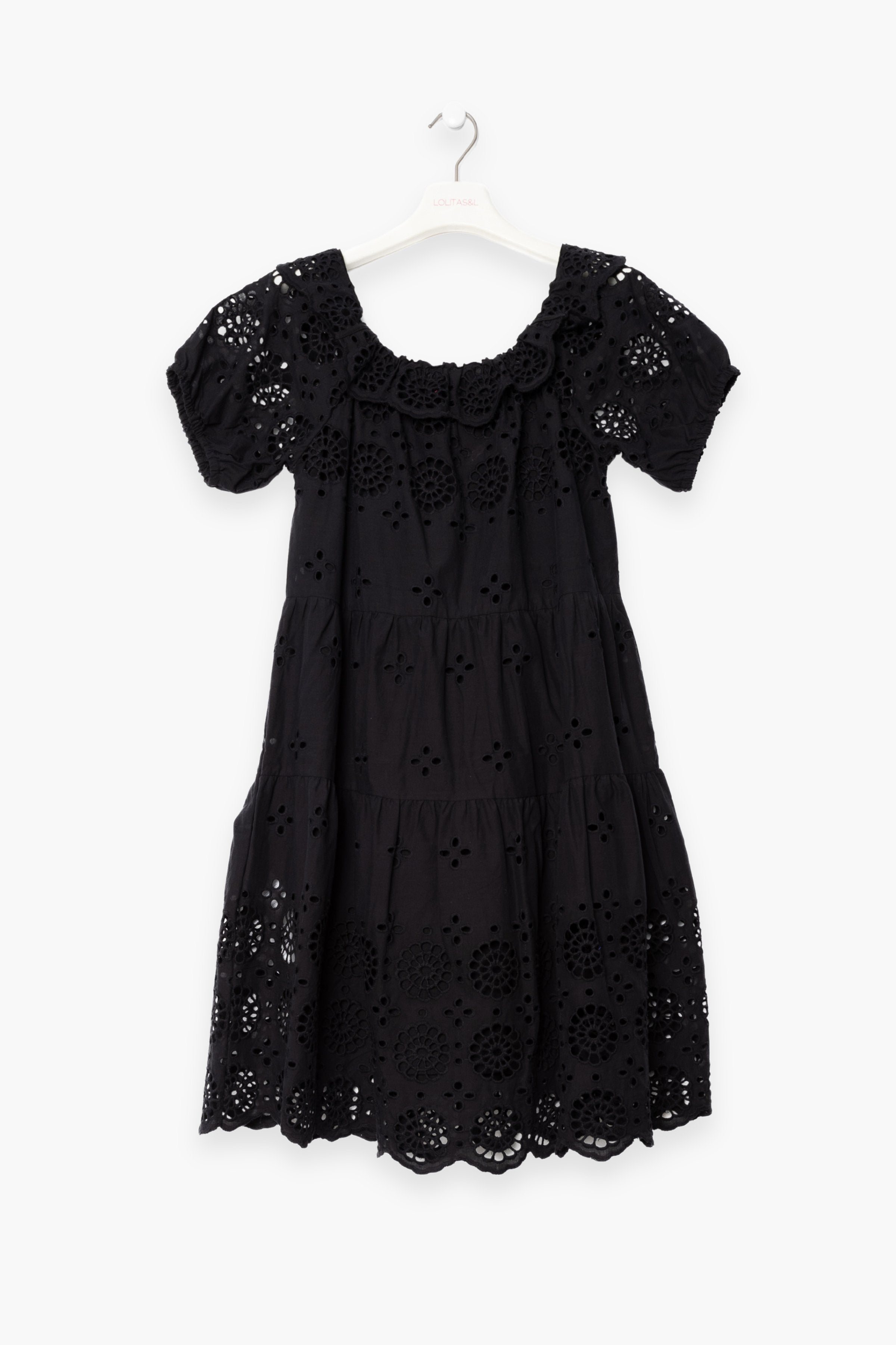 Vestido negro largo con bordado ingles LolitasyL - lolitasyl.com