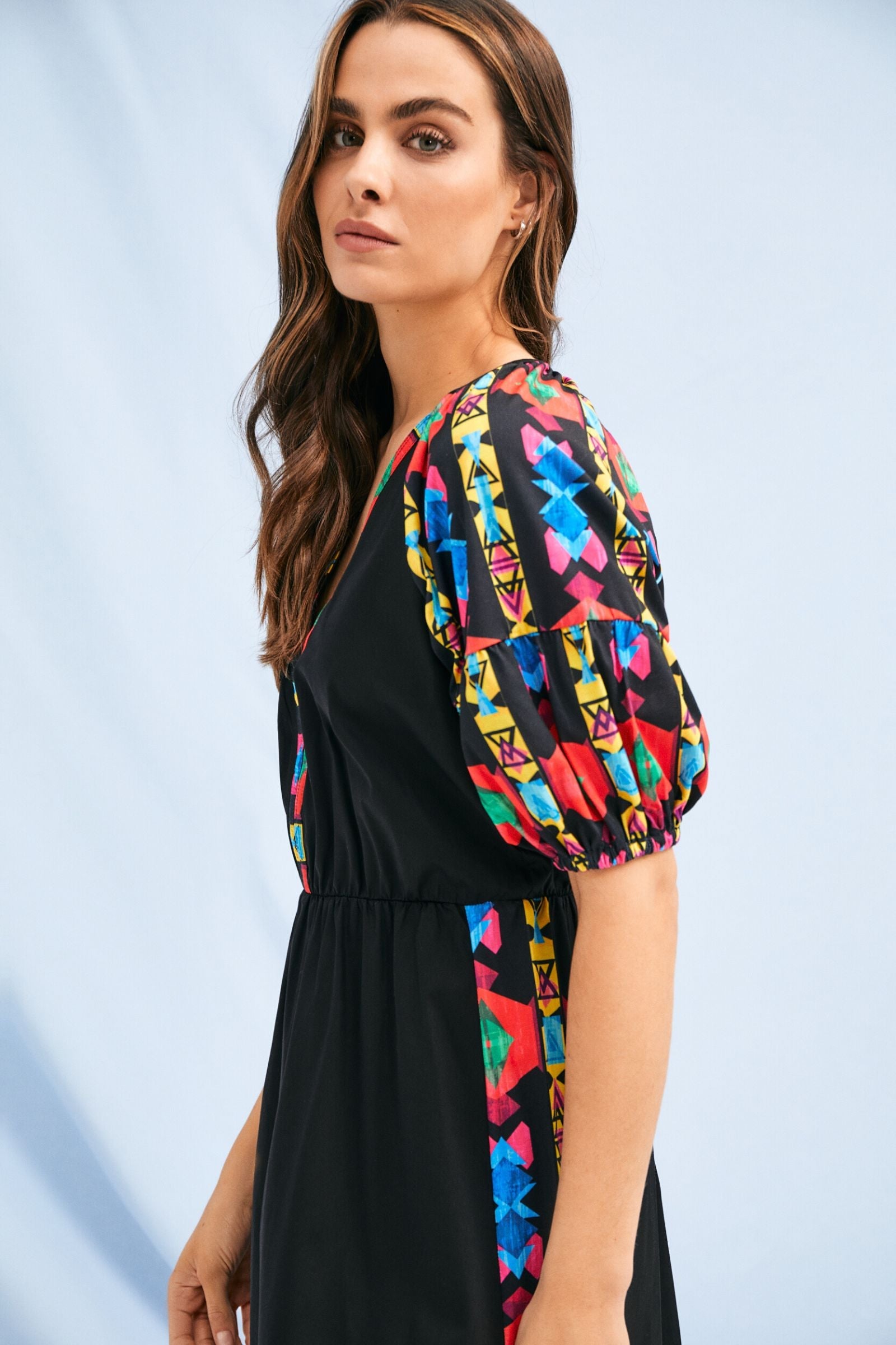 Vestido negro largo mangas abullonadas con estampado Ethic Lolitas&L - lolitasyl.com