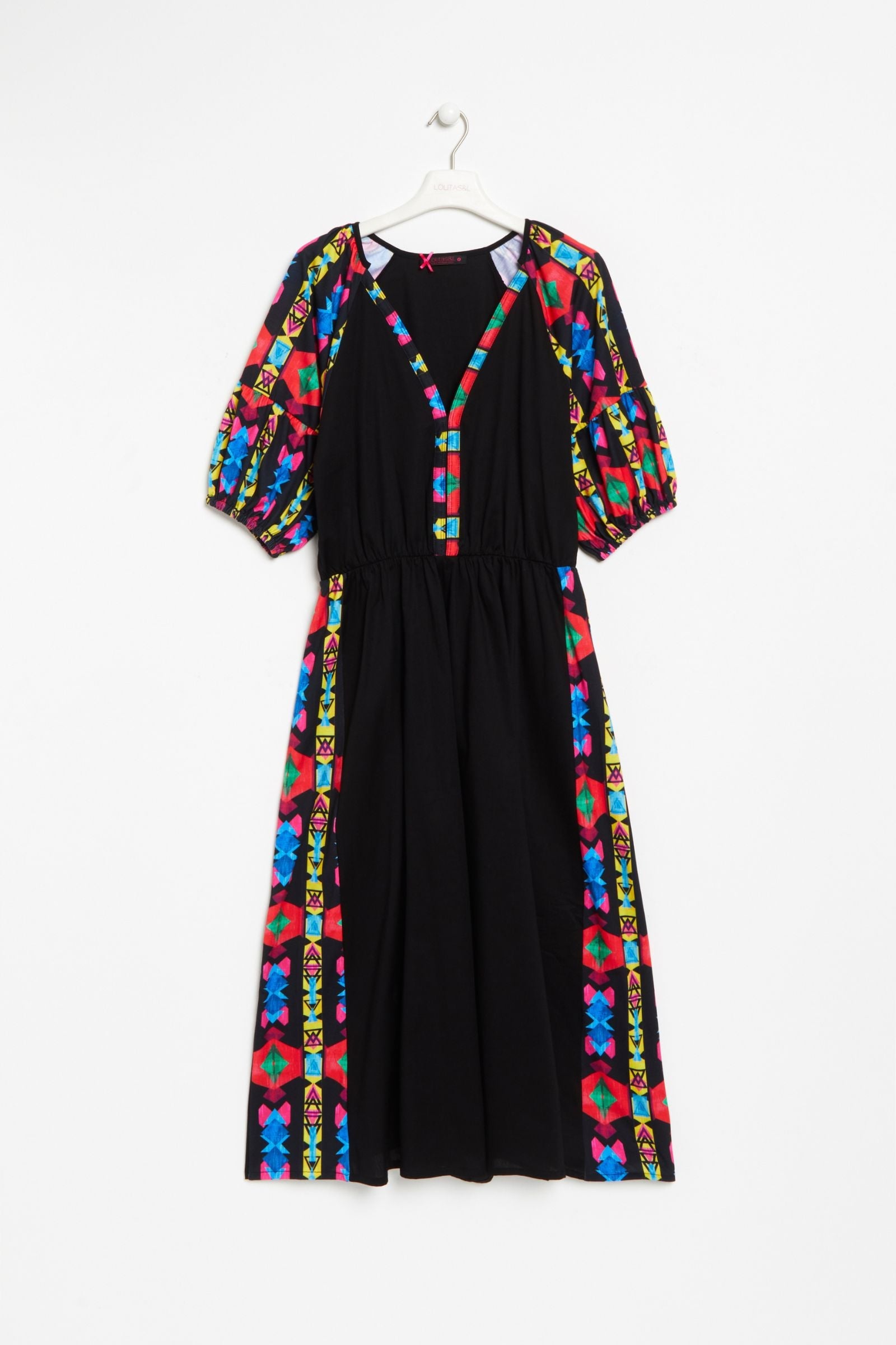 Vestido negro largo mangas abullonadas con estampado Ethic Lolitas&L - lolitasyl.com