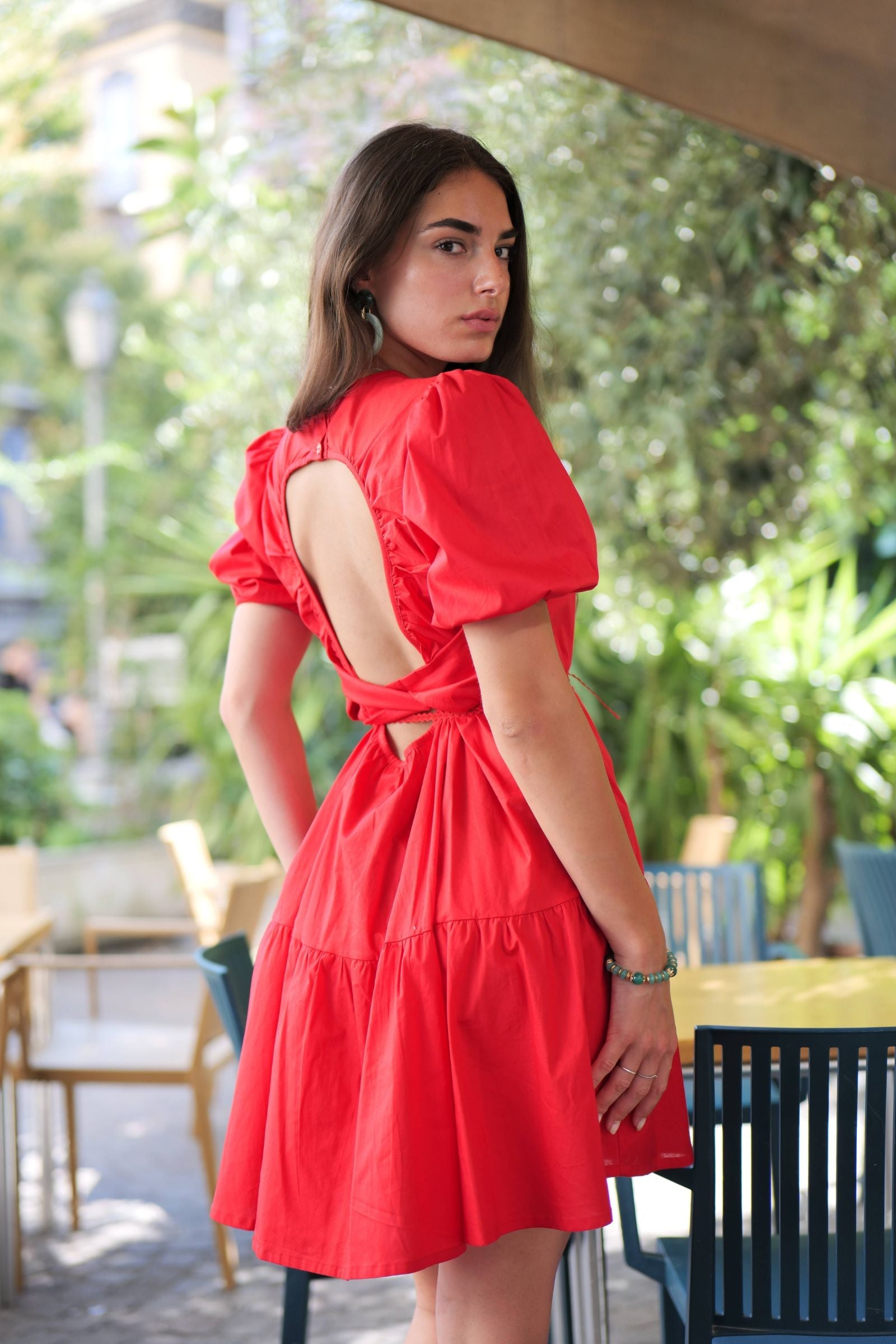 Vestido rojo espalda abierta con manga farol Lolitas&L - lolitasyl.com
