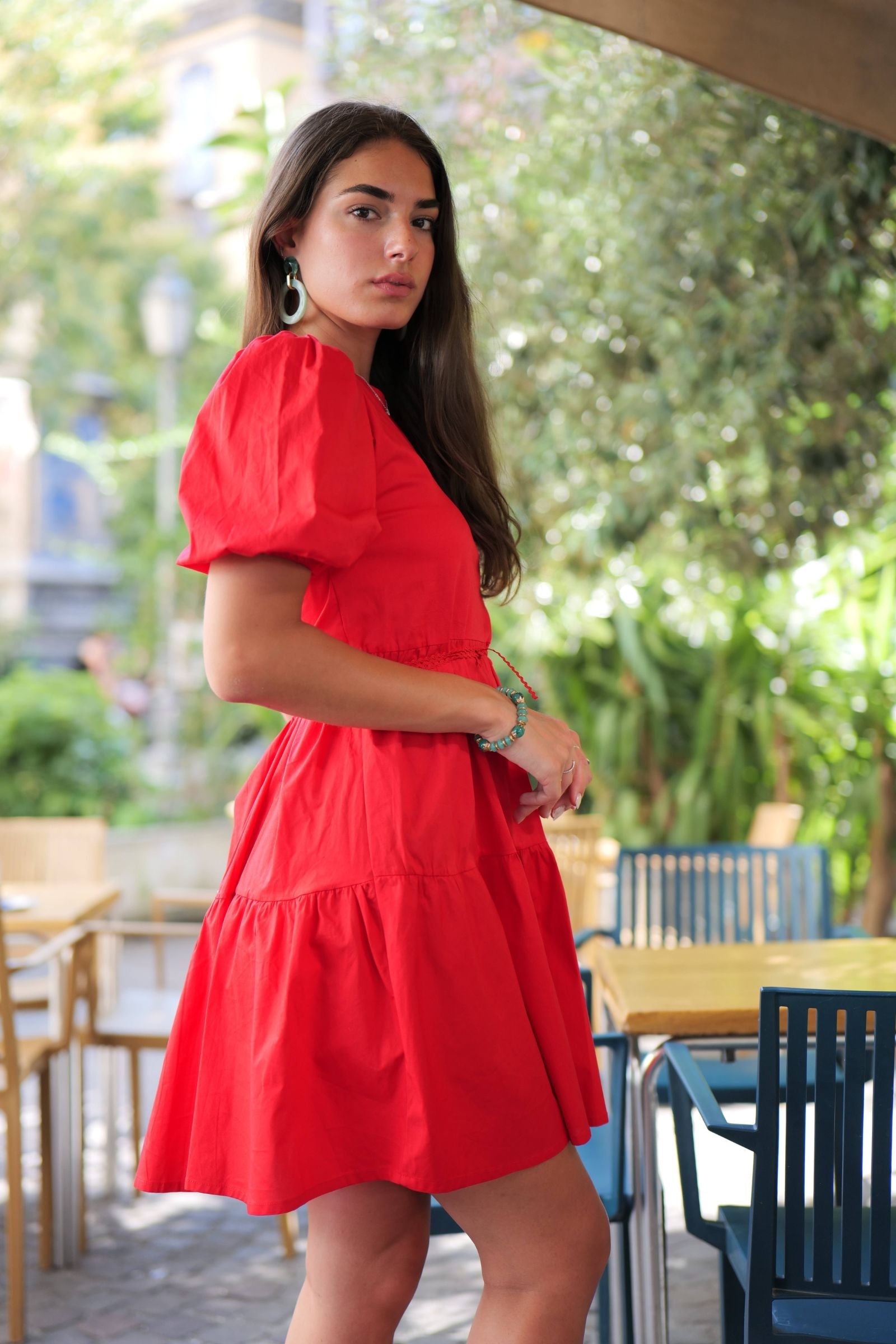Vestido rojo espalda abierta con manga farol Lolitas&L - lolitasyl.com