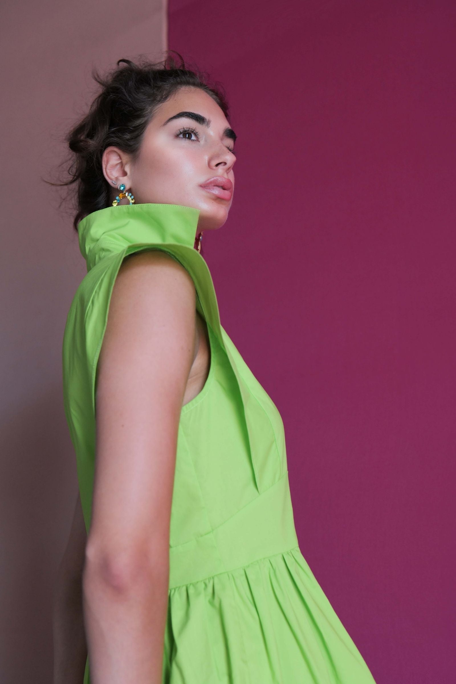 Vestido verde acido corto camisero sin mangas Lolitas - lolitasyl.com