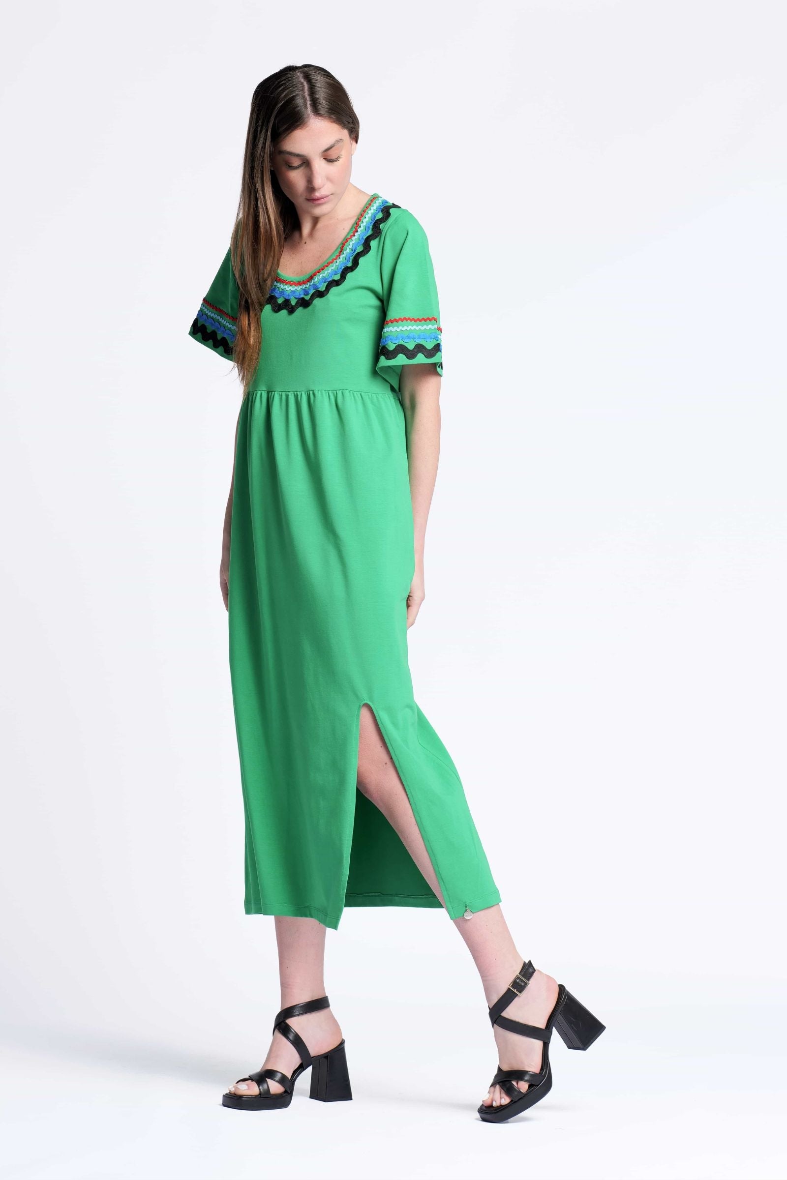 Vestido verde algodon largo con picunela Lolitas&L - lolitasyl.com