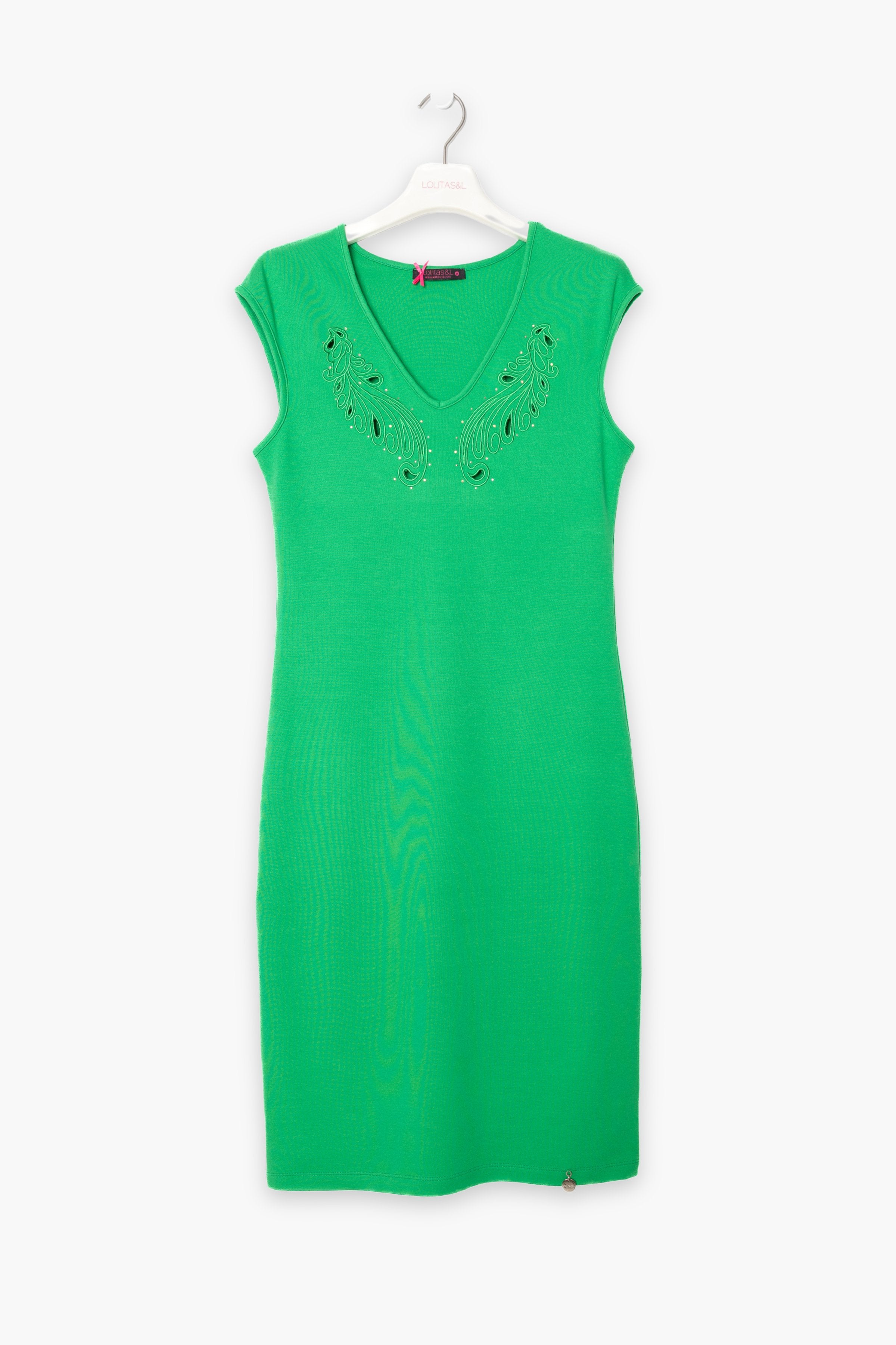 Vestido verde corto ajustado con bordado LolitasyL - lolitasyl.com