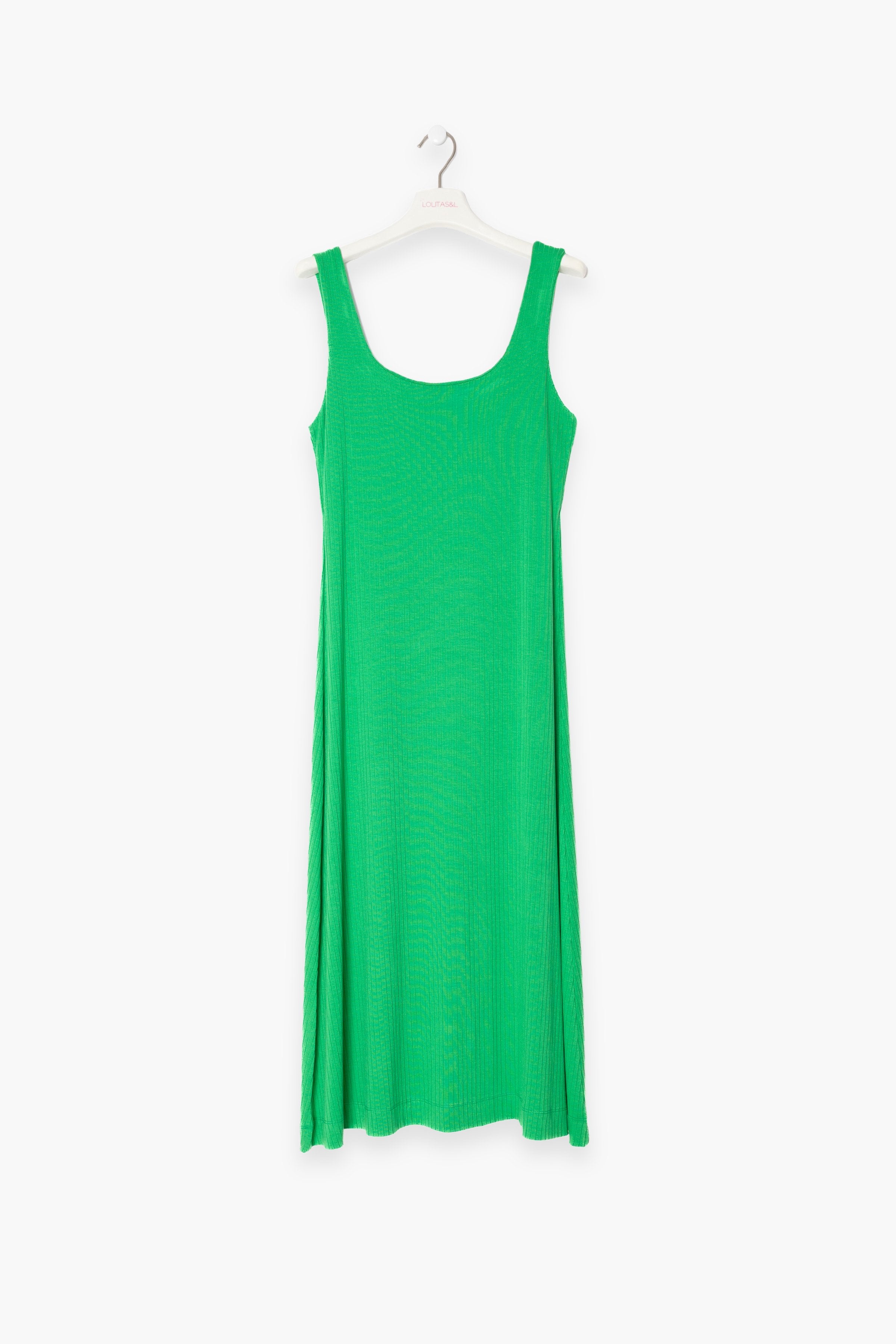 Vestido verde manzana largo de tirantes en punto rayas LolitasyL - lolitasyl.com