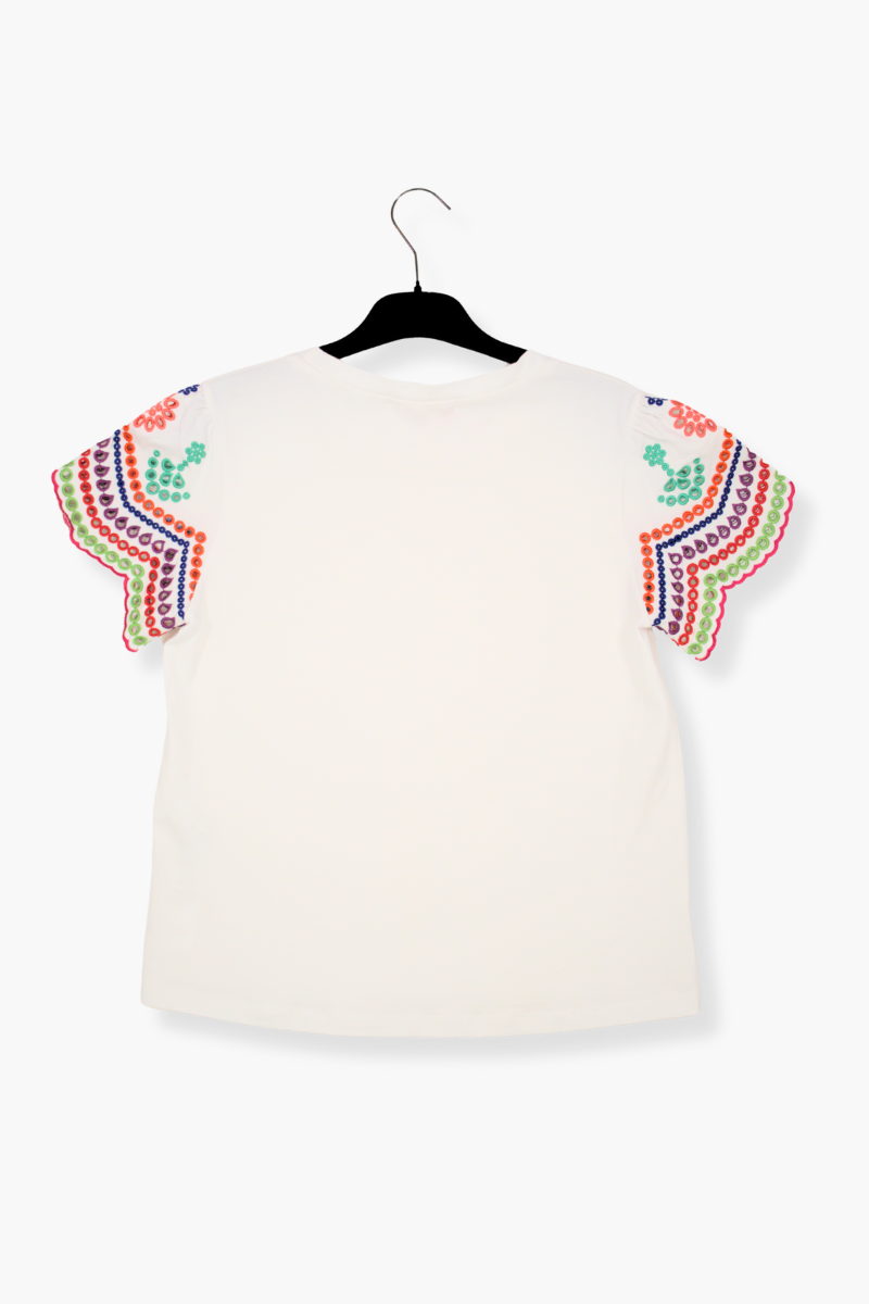 Camiseta Preloved blanca bordado multicolor en mangas Lolitas&L