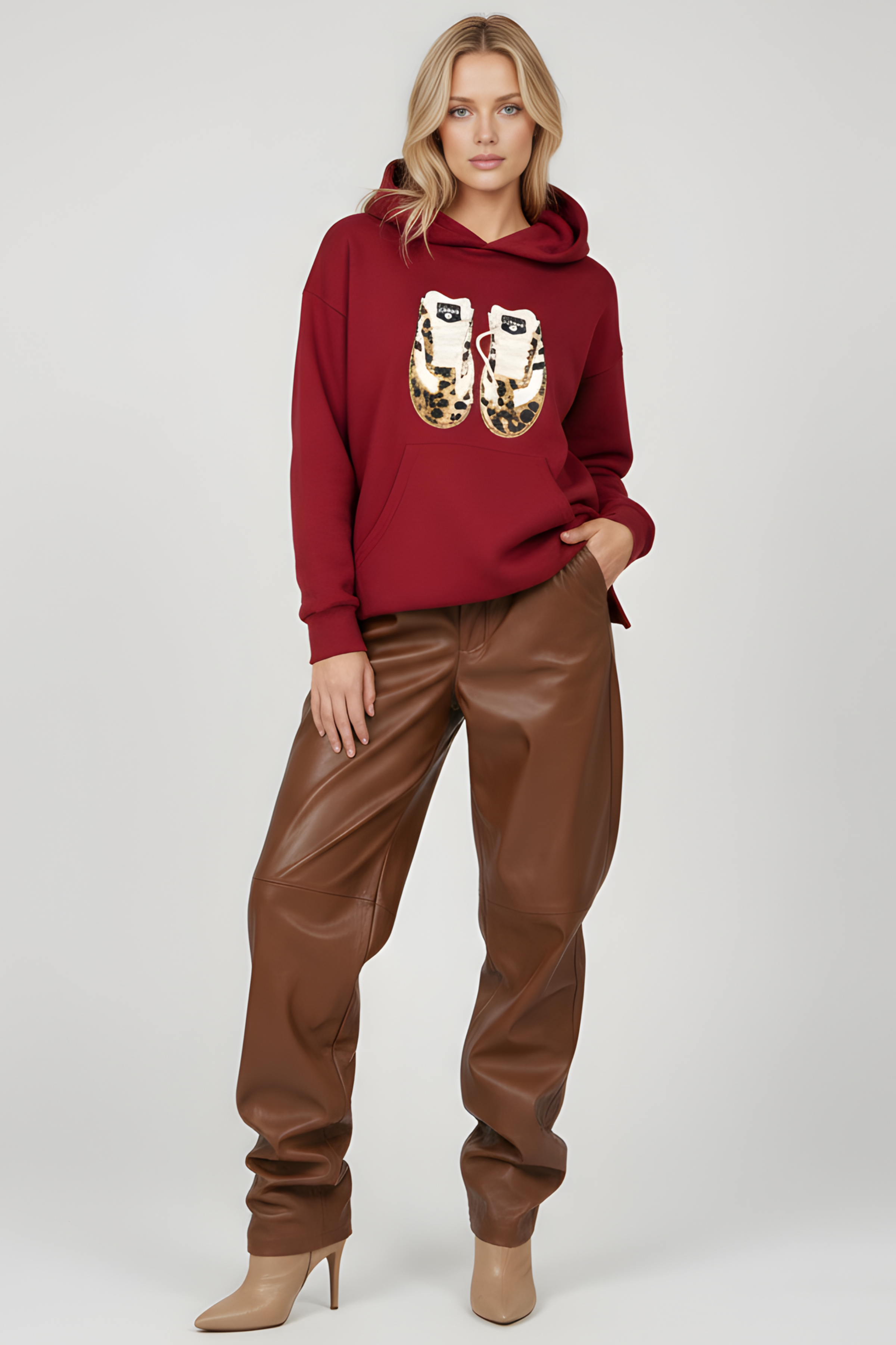 Sudadera de punto granate bordado zapatillas con capucha Lolitas&L