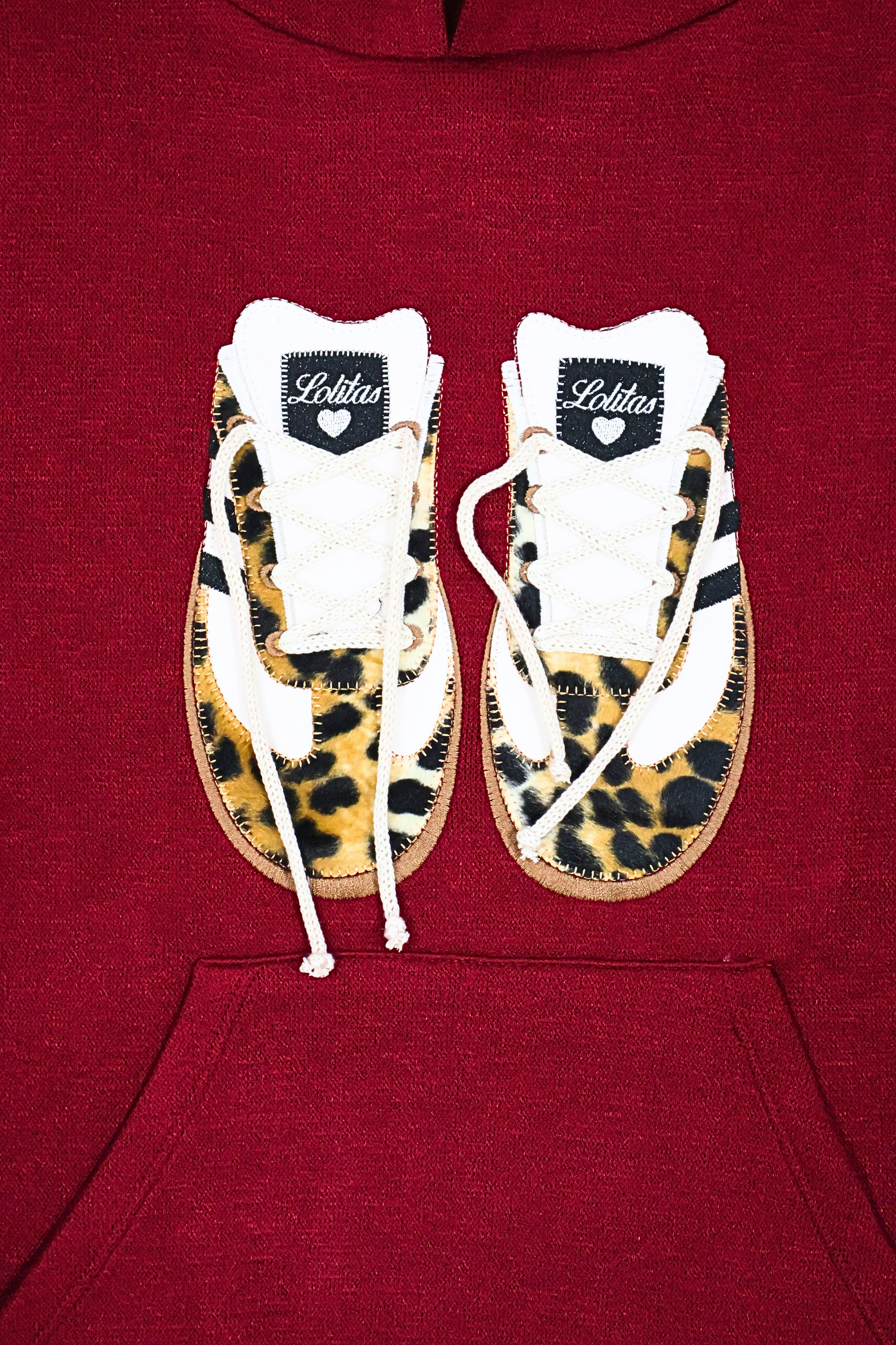 Sudadera de punto granate bordado zapatillas con capucha Lolitas&L