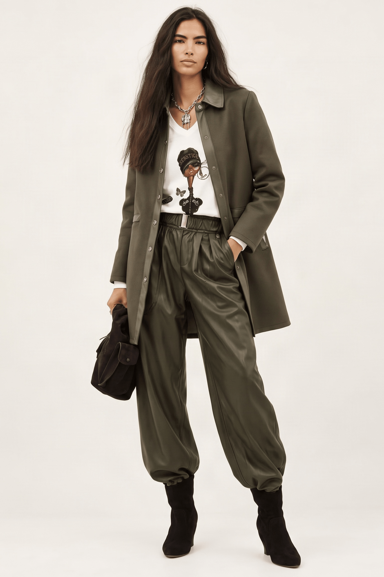 Abrigo Recto Verde Militar en Scuba Modal con Vistas en Similpiel – Lolitas&L - lolitasyl.com