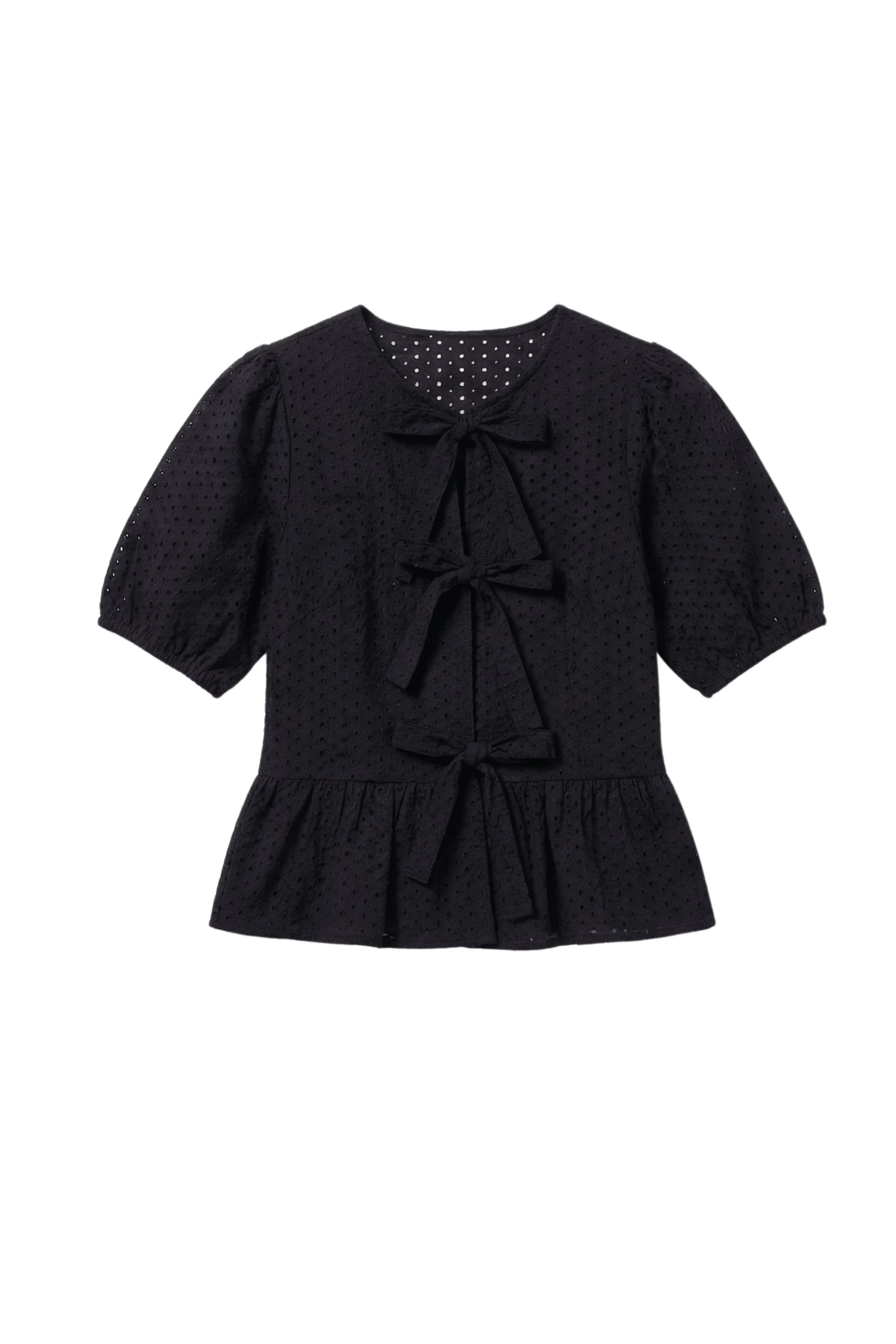 Blusa negra bordado ingles con lazos Lolitas&L - lolitasyl.com