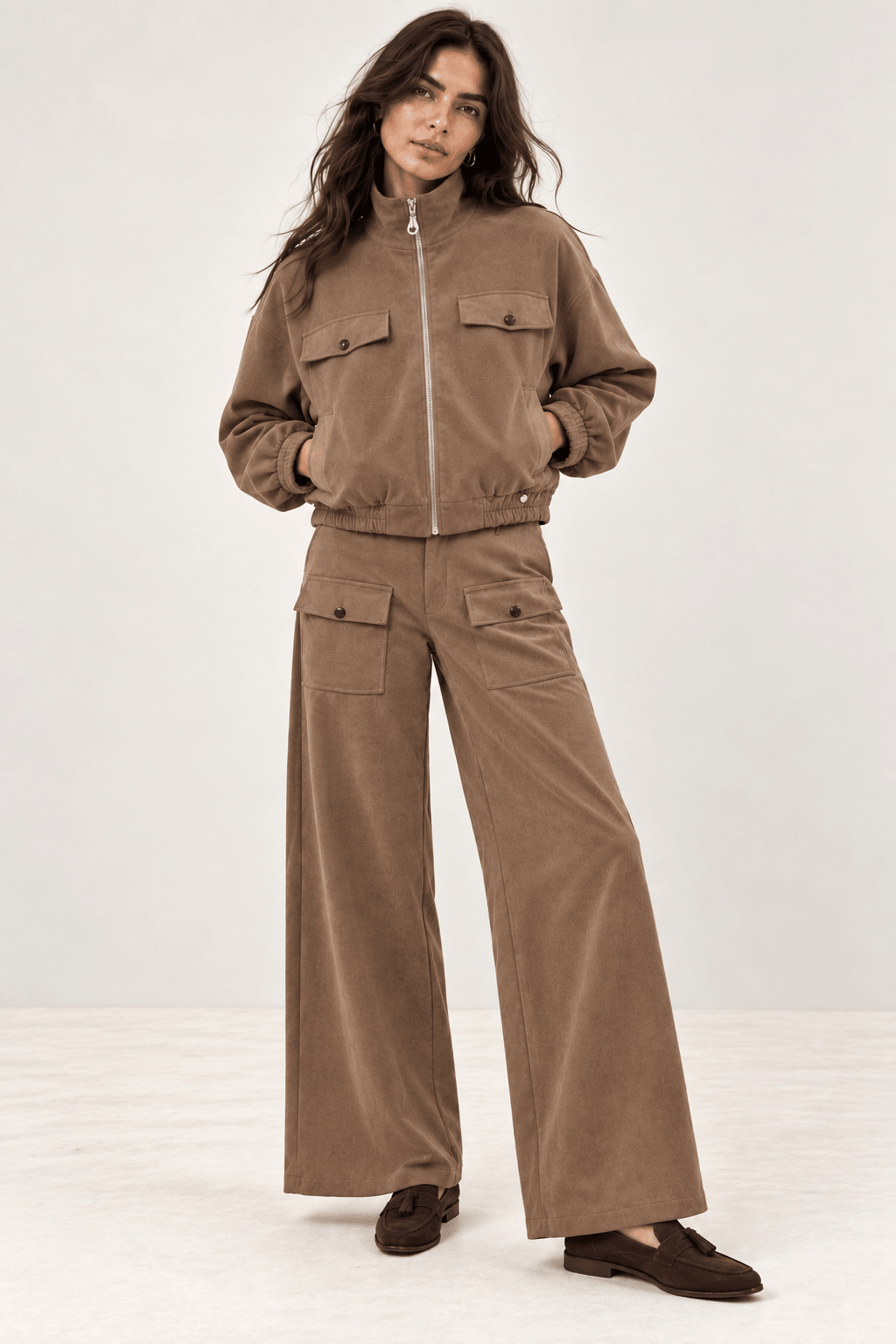 Bomber Cropped Beige en Símil Suede con Cremallera Oro Light – Lolitas&L - lolitasyl.com