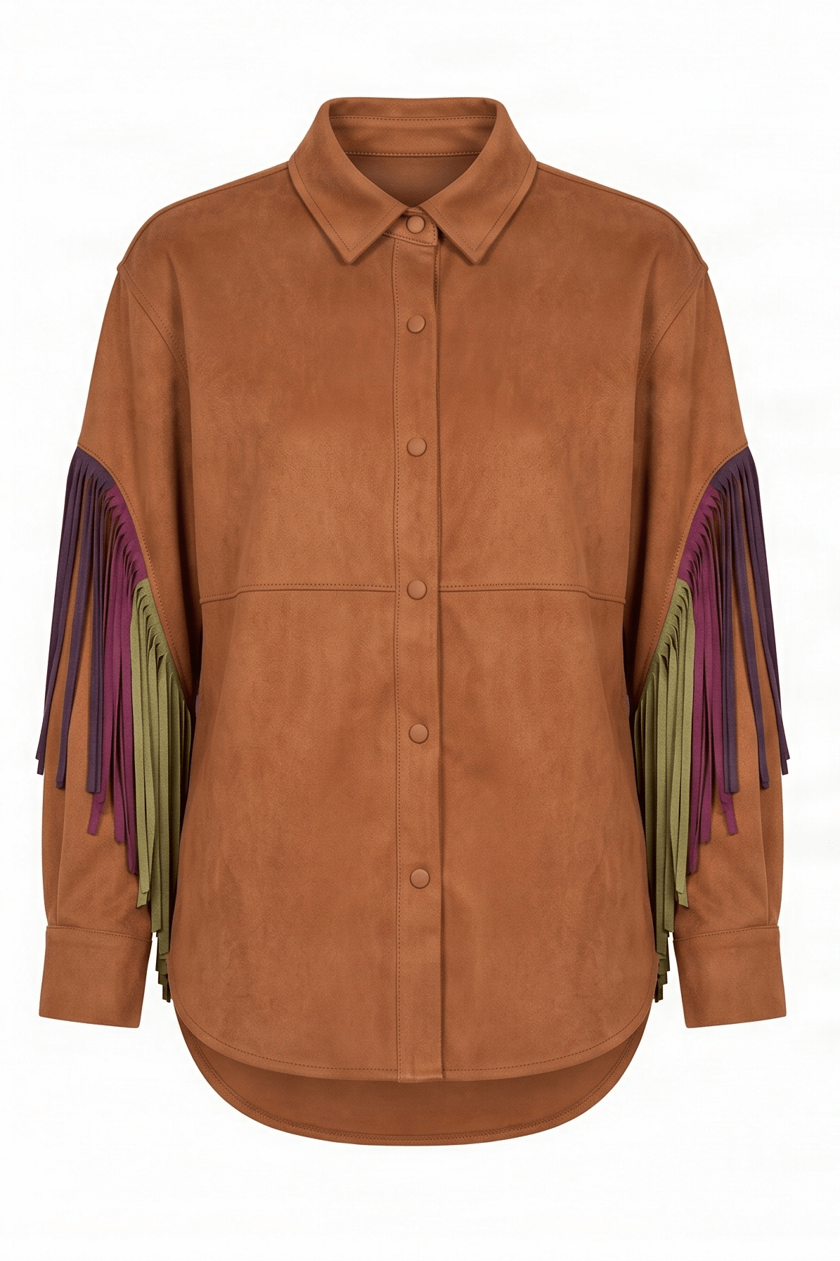 Camisa camel antelina con flecos multicolor Lolitas&L - lolitasyl.com