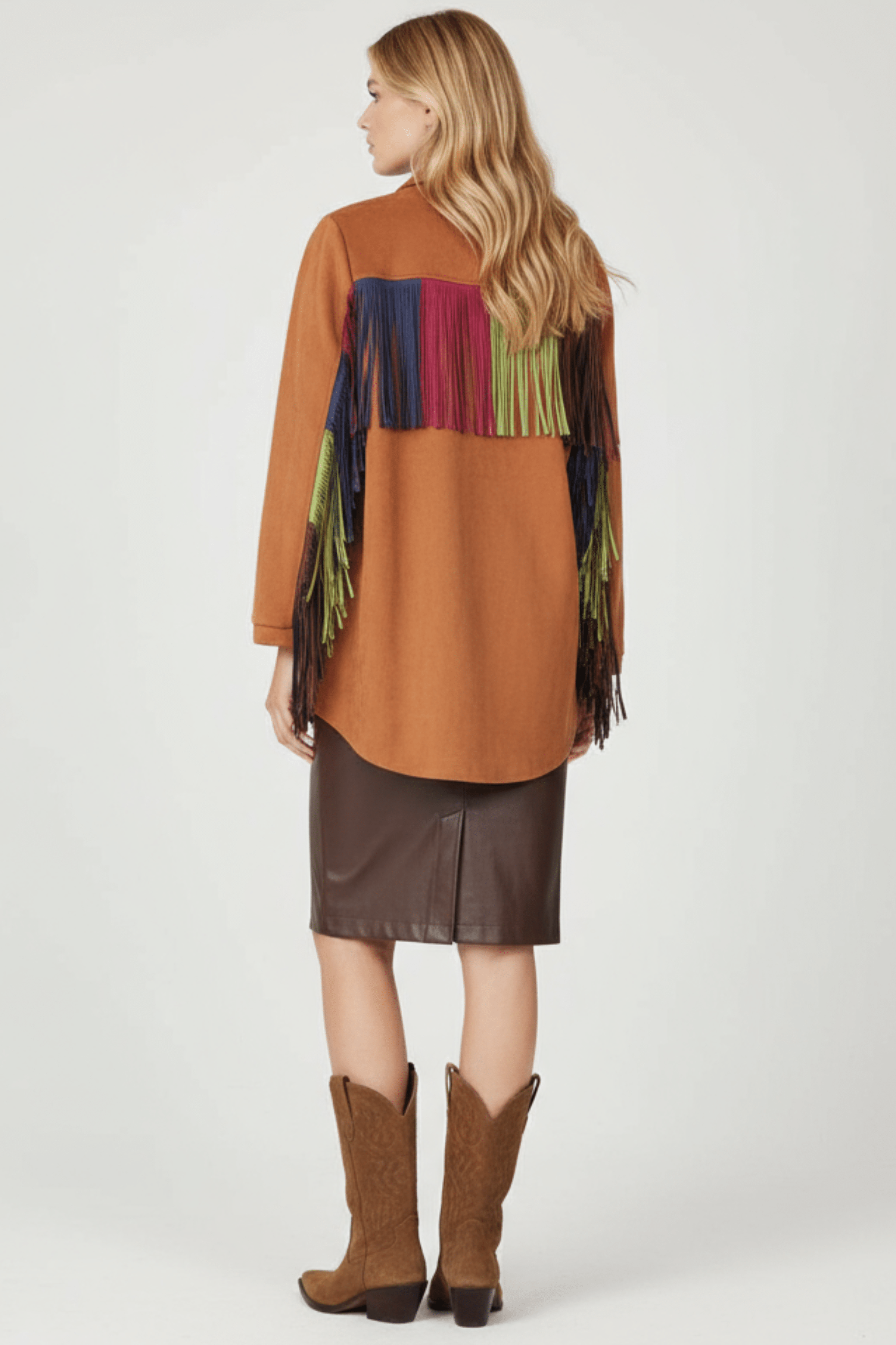 Camisa camel antelina con flecos multicolor Lolitas&L - lolitasyl.com