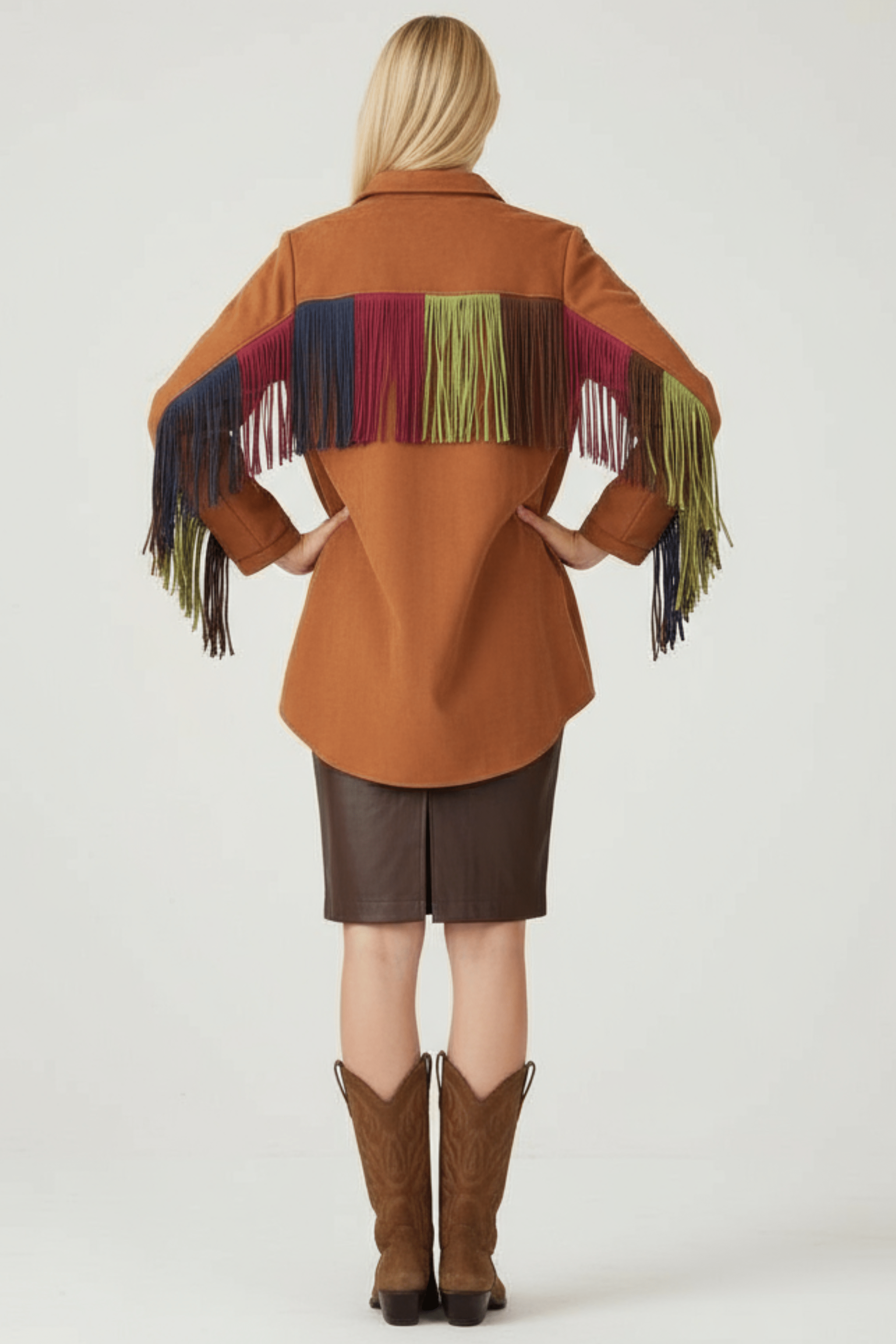 Camisa camel antelina con flecos multicolor Lolitas&L - lolitasyl.com